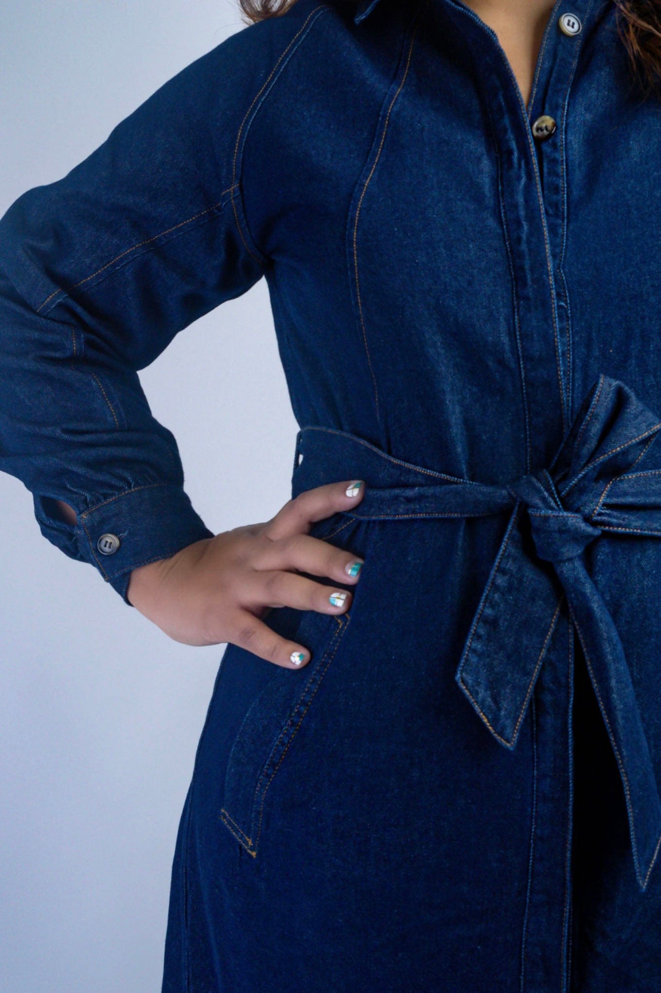 DCD DRESSES Dark Denim Belted Shirt Dress