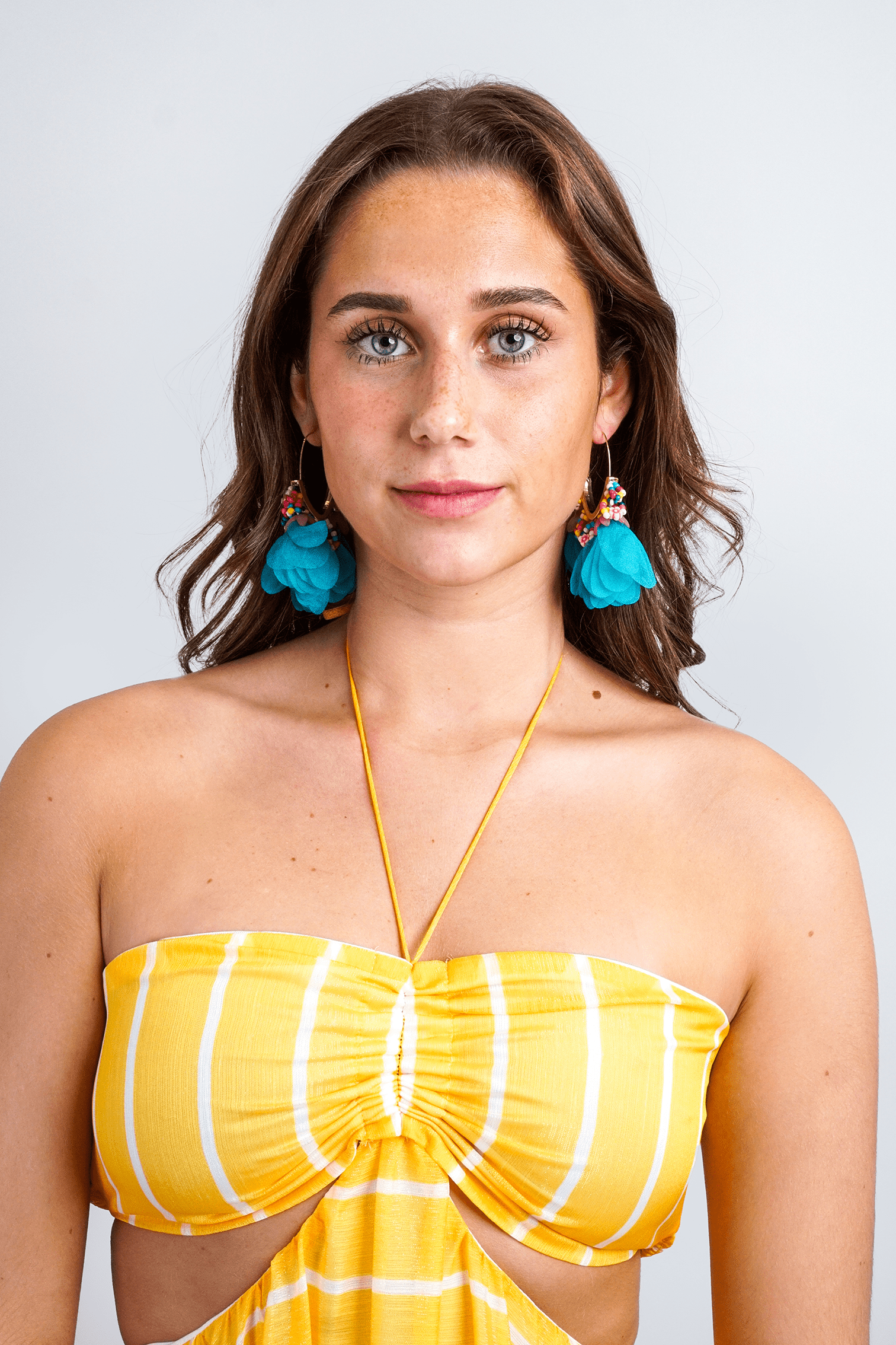 DCD EARRINGS Blue Mesh Petal Tassel Beaded Earrings