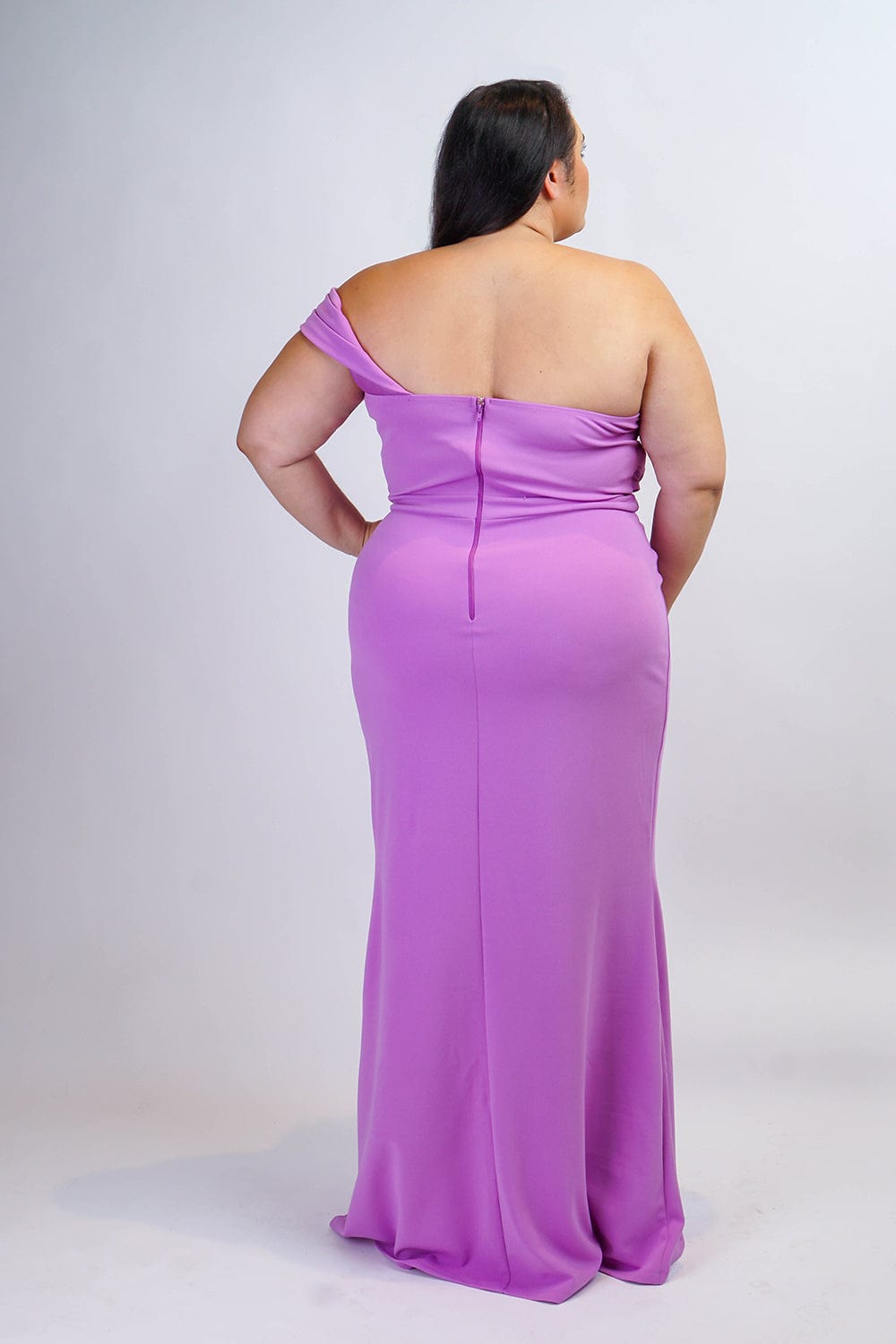 DCD GOWNS Plus Lavender One Shoulder Drape with Rhinestone Gown