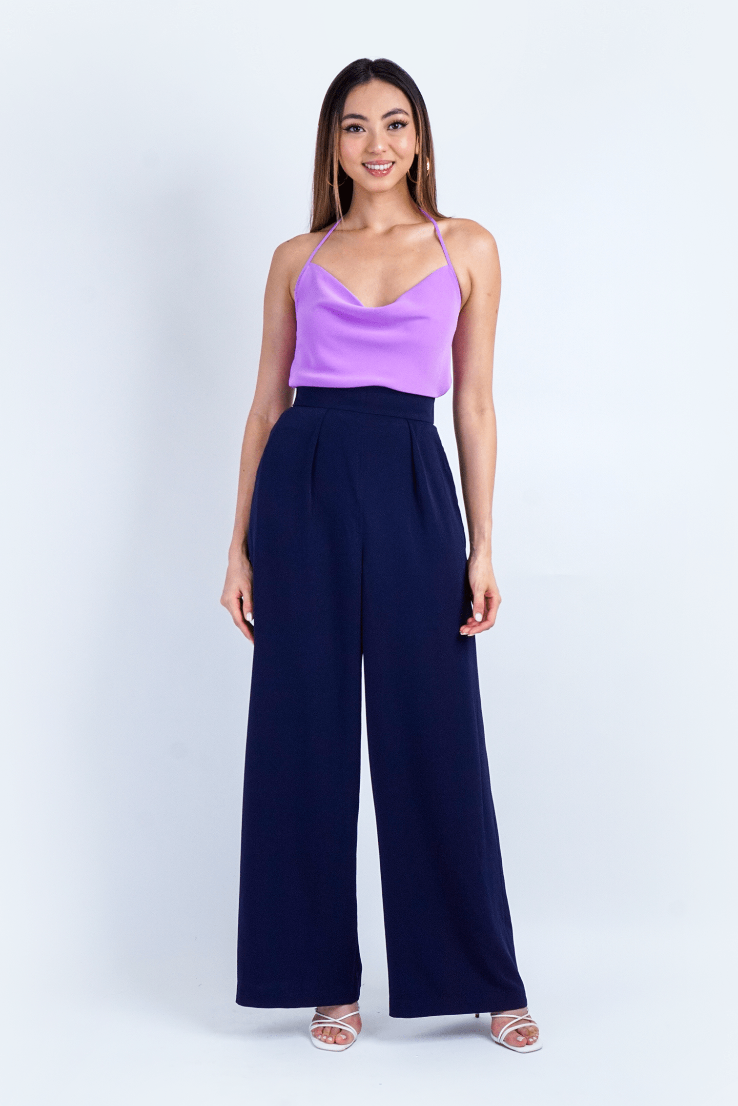 Chloe Dao PANTS Navy Pleated High Waist Relaxing Leslie Pants