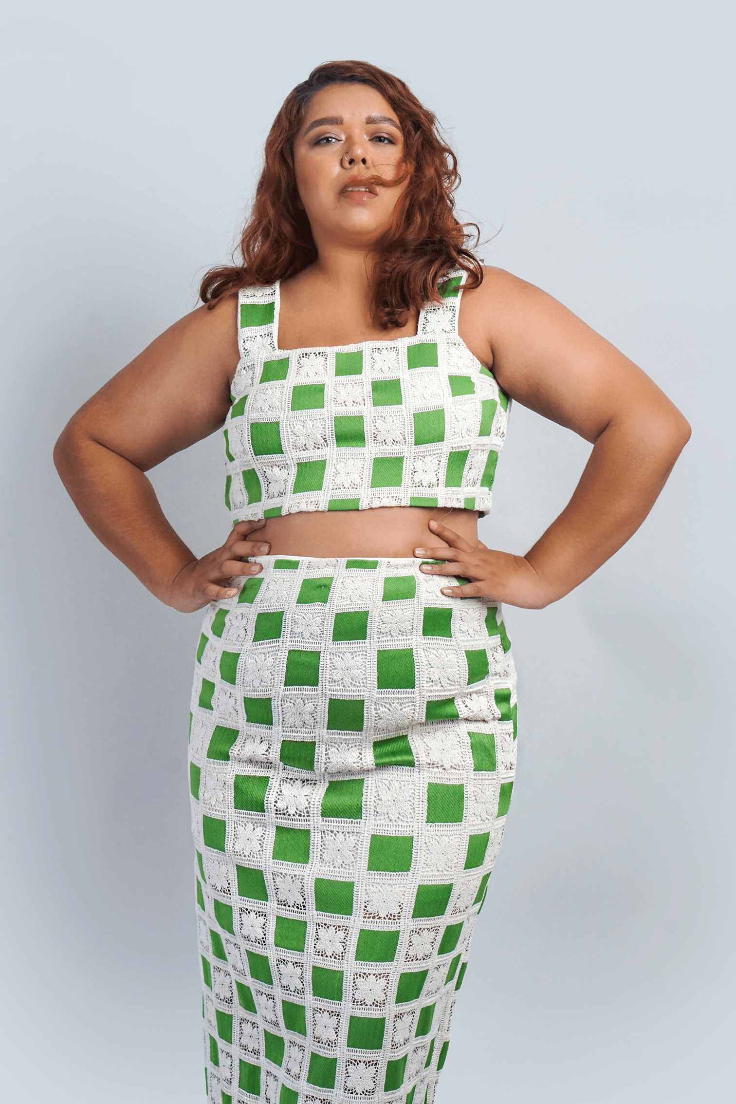 DCD SETS Green Crochet Midi Skirt & Top Set