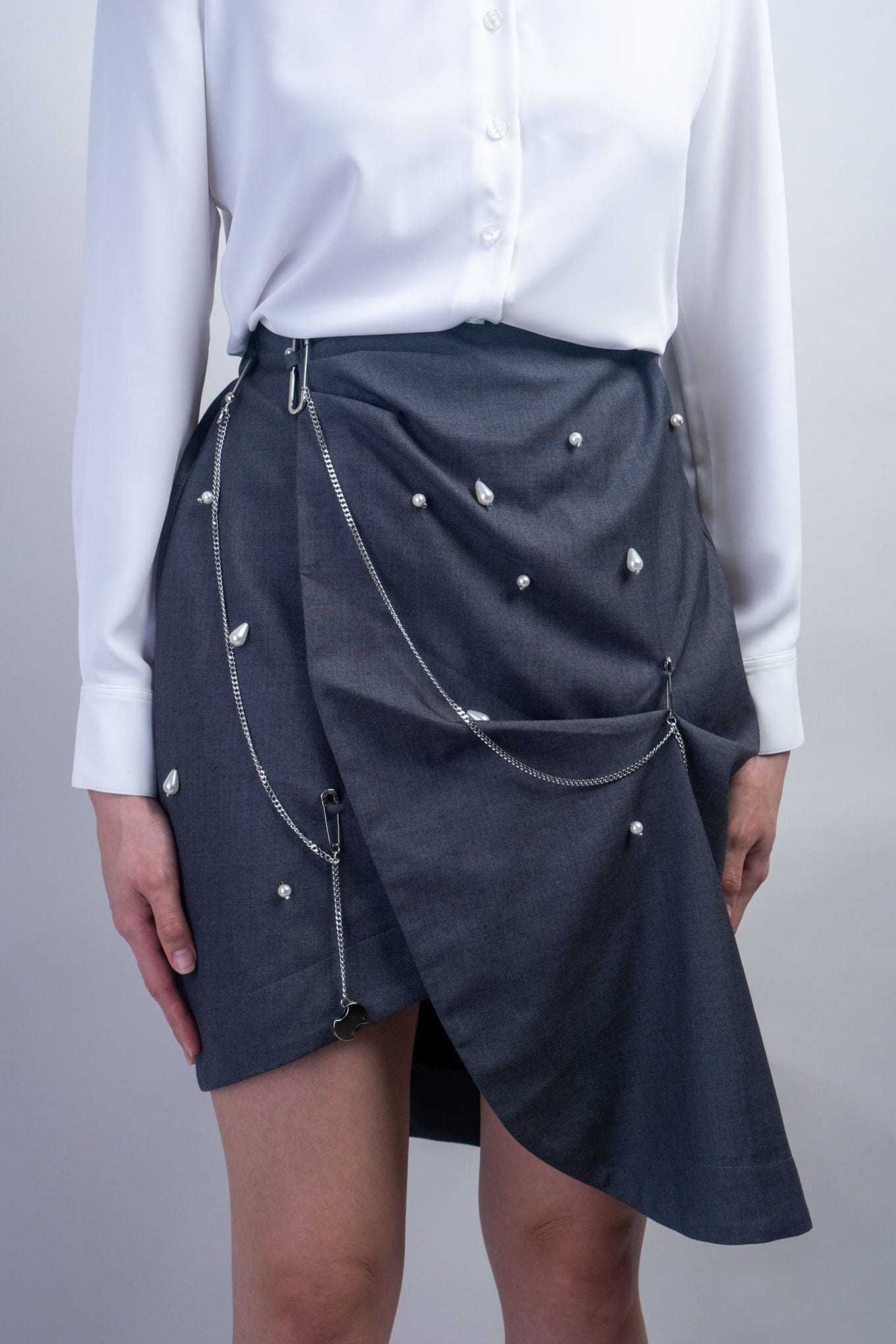 DCD SKIRTS Grey Drape Pins & Charms Skirt