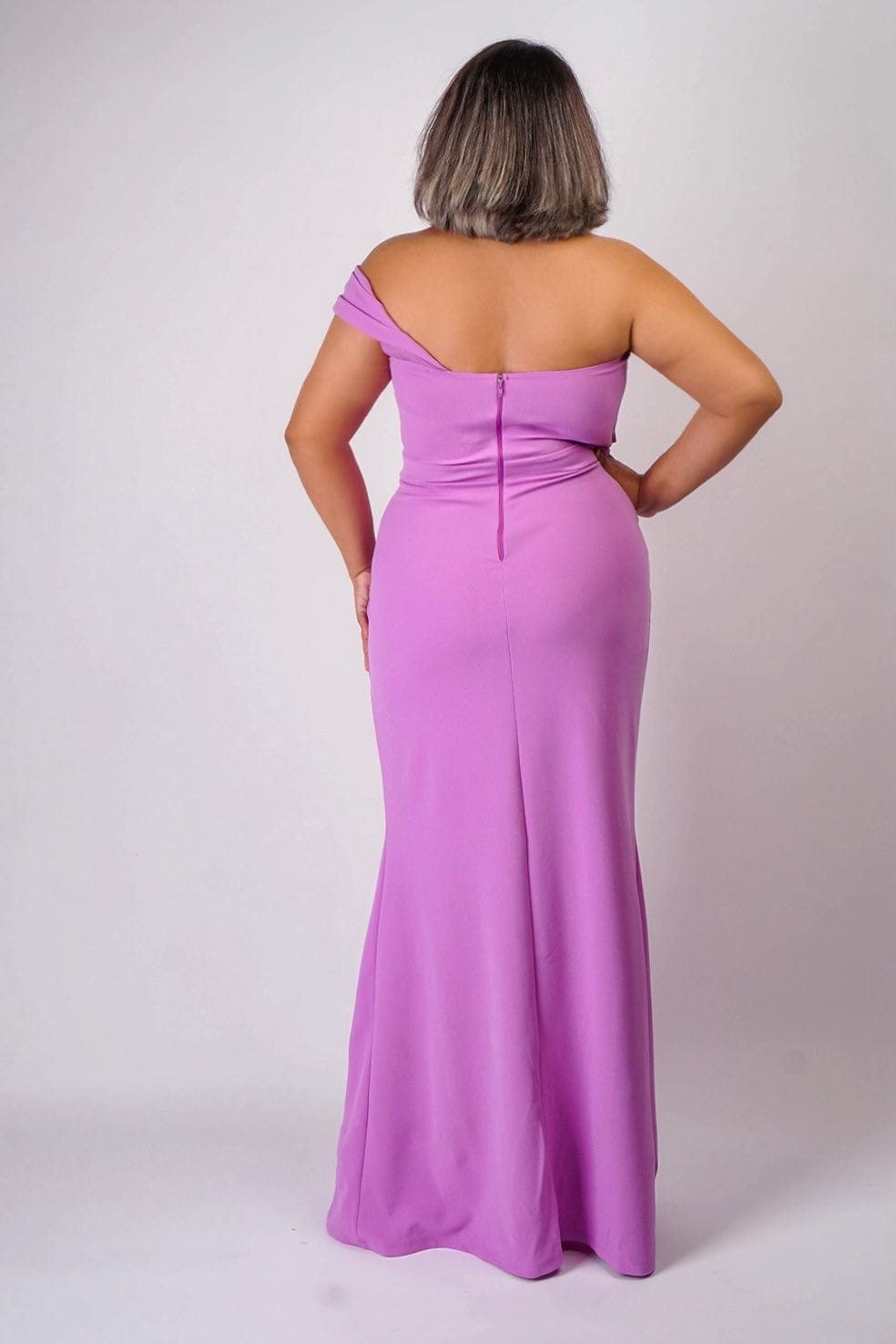 DCD GOWNS Plus Lavender One Shoulder Drape with Rhinestone Gown