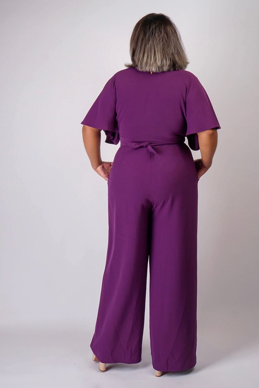 DCD JUMPSUITS & ROMPERS Egg Plants Pleated Wrap Necee Jumpsuit