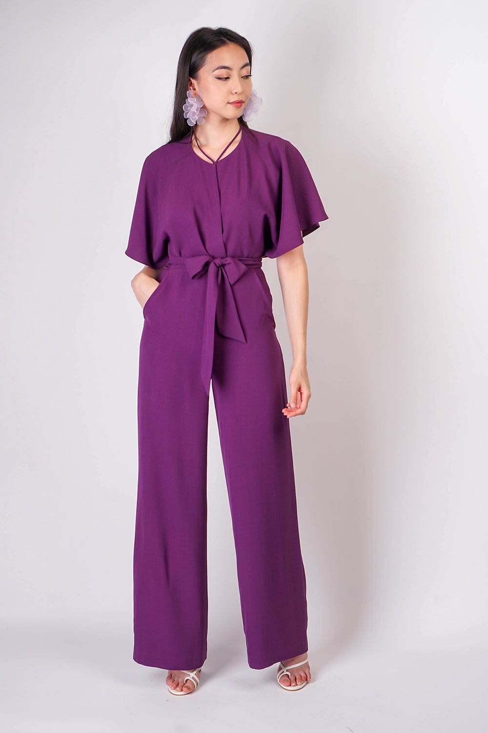 DCD JUMPSUITS & ROMPERS Egg Plants Pleated Wrap Necee Jumpsuit