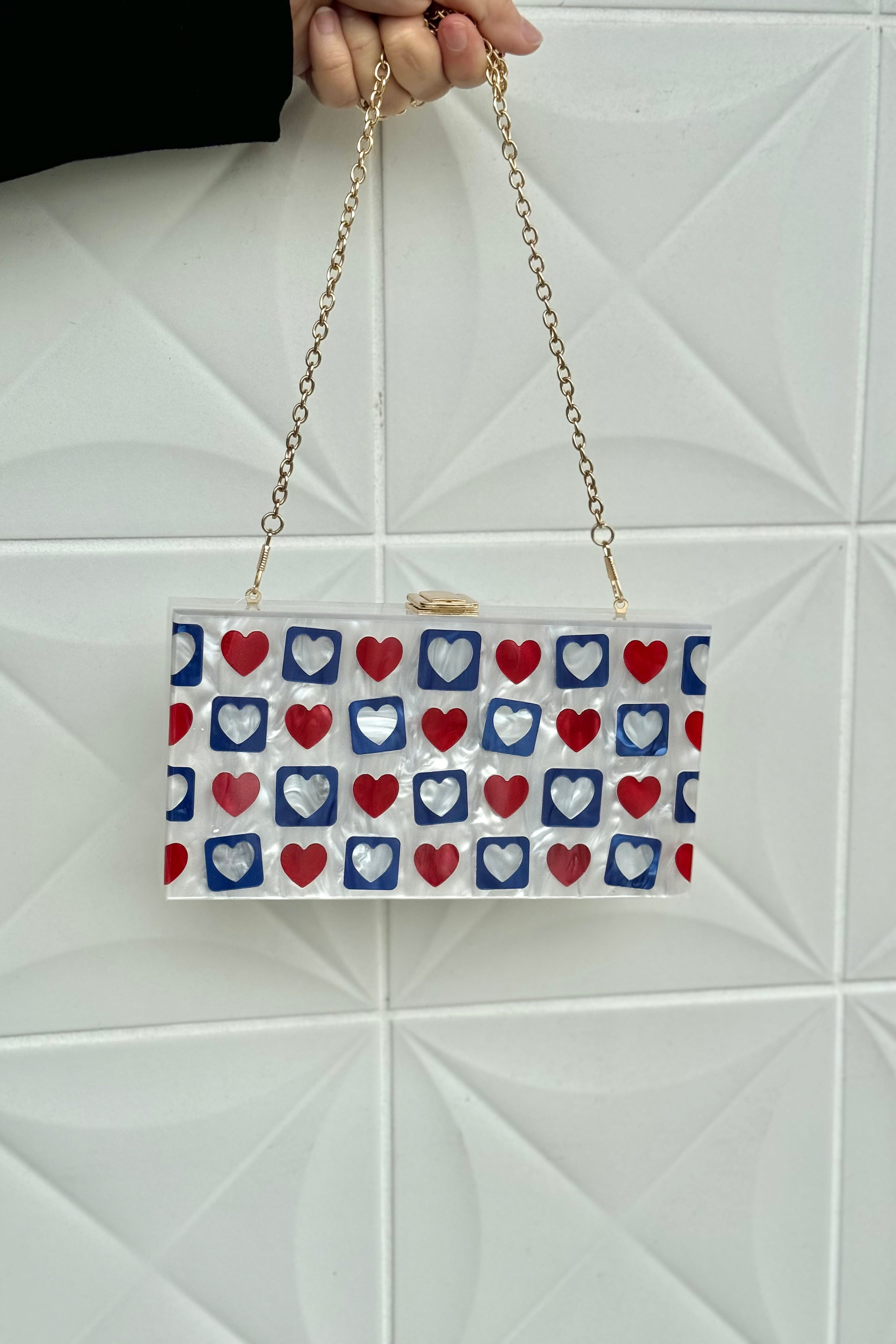 Heart Gingham Acrylic Clutch