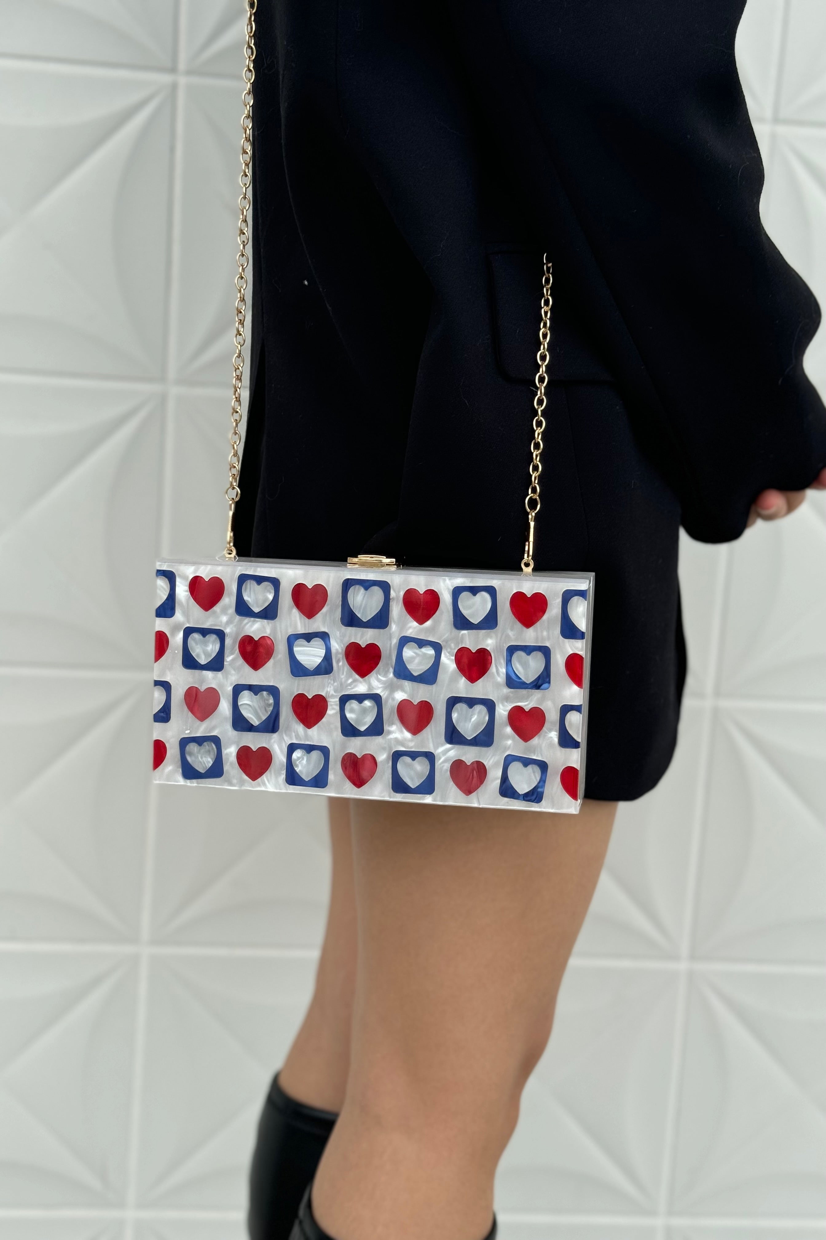 Heart Gingham Acrylic Clutch