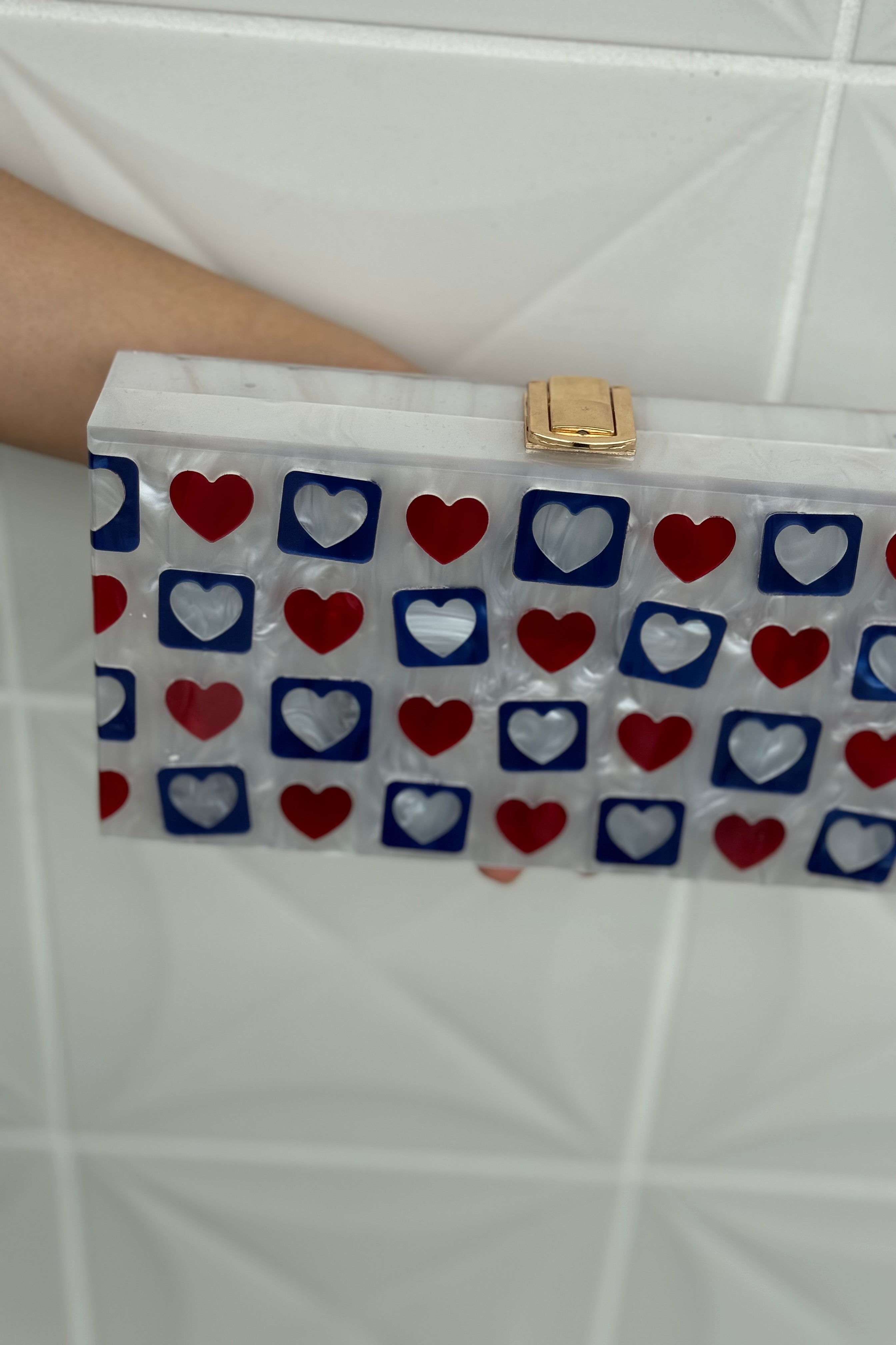 Heart Gingham Acrylic Clutch