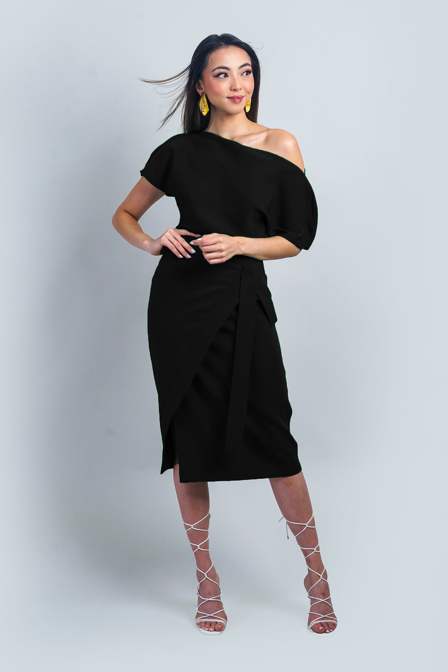 PREORDER Black Misha Wrapped Midi Skirt