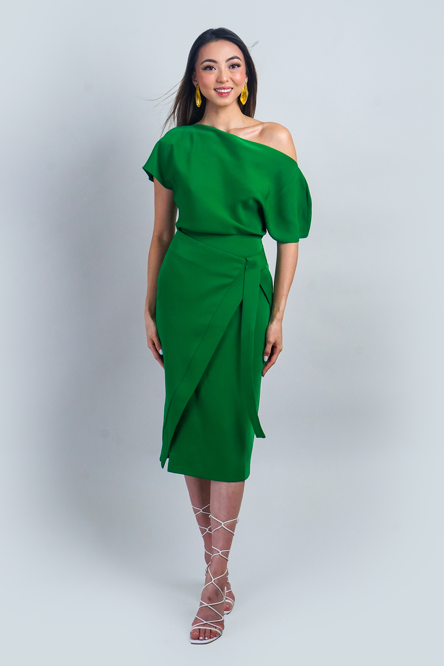 PREORDER Green Misha Wrapped Midi Skirt