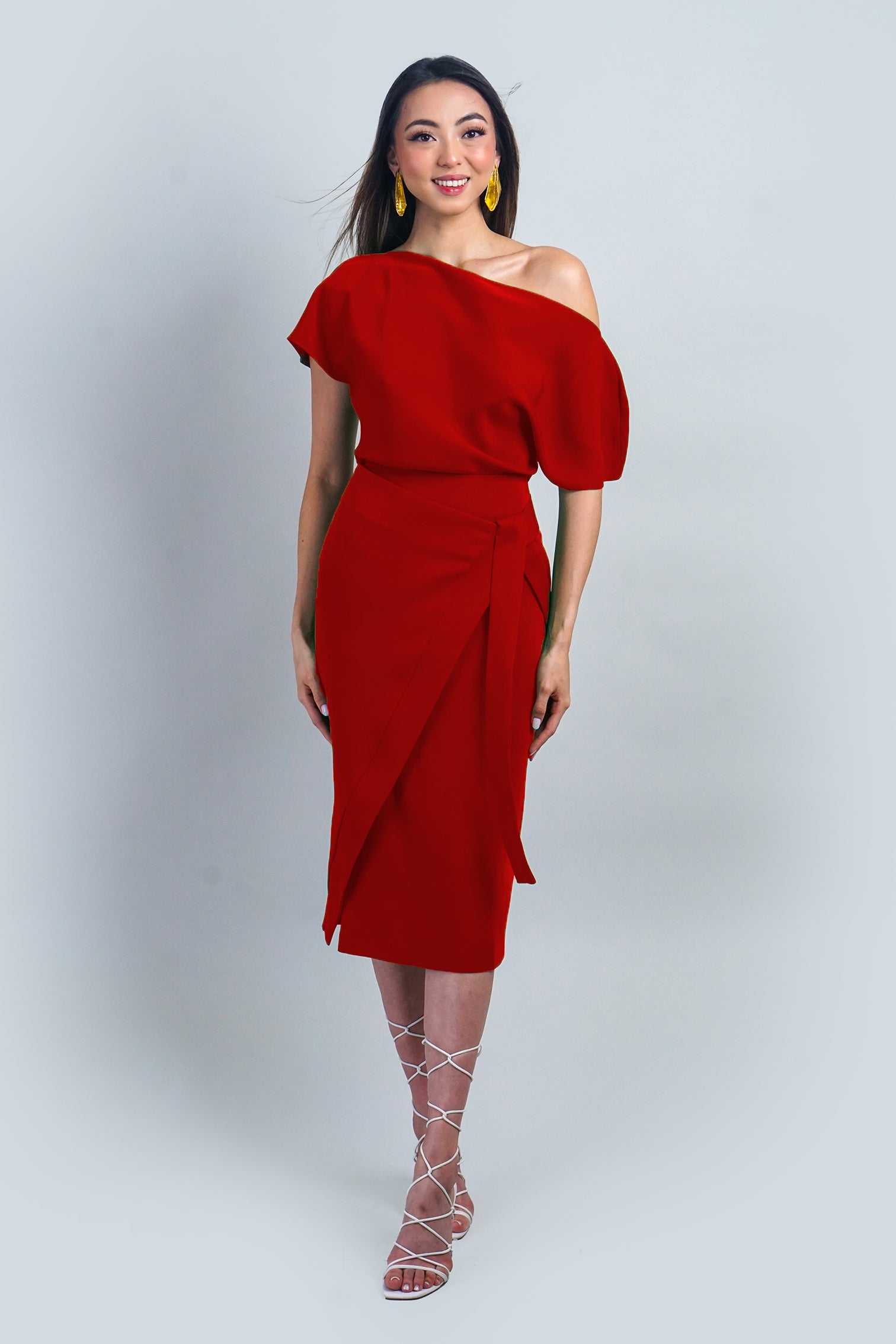 PREORDER Red Misha Wrapped Midi Skirt