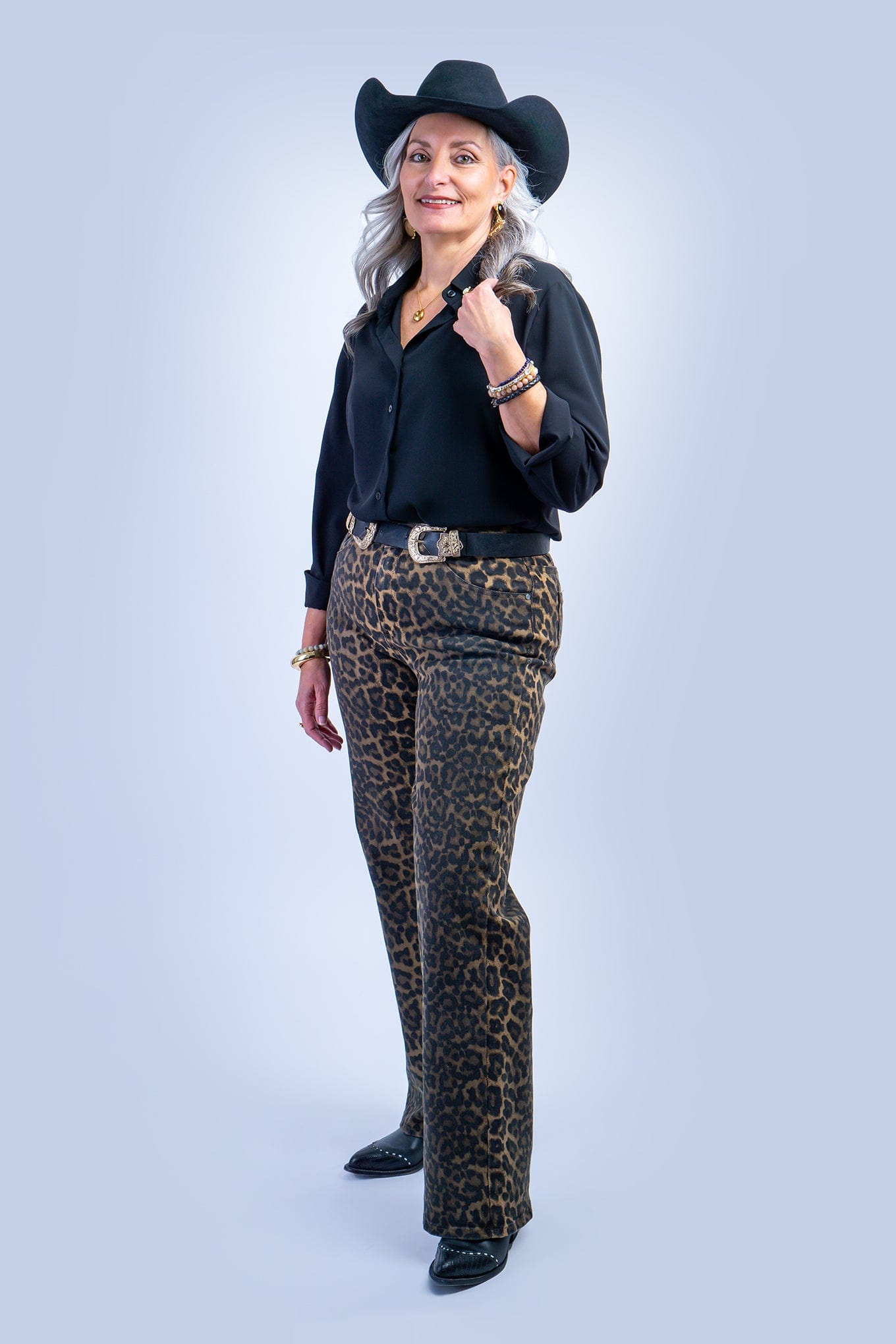 Leopard Denim Straight Pant