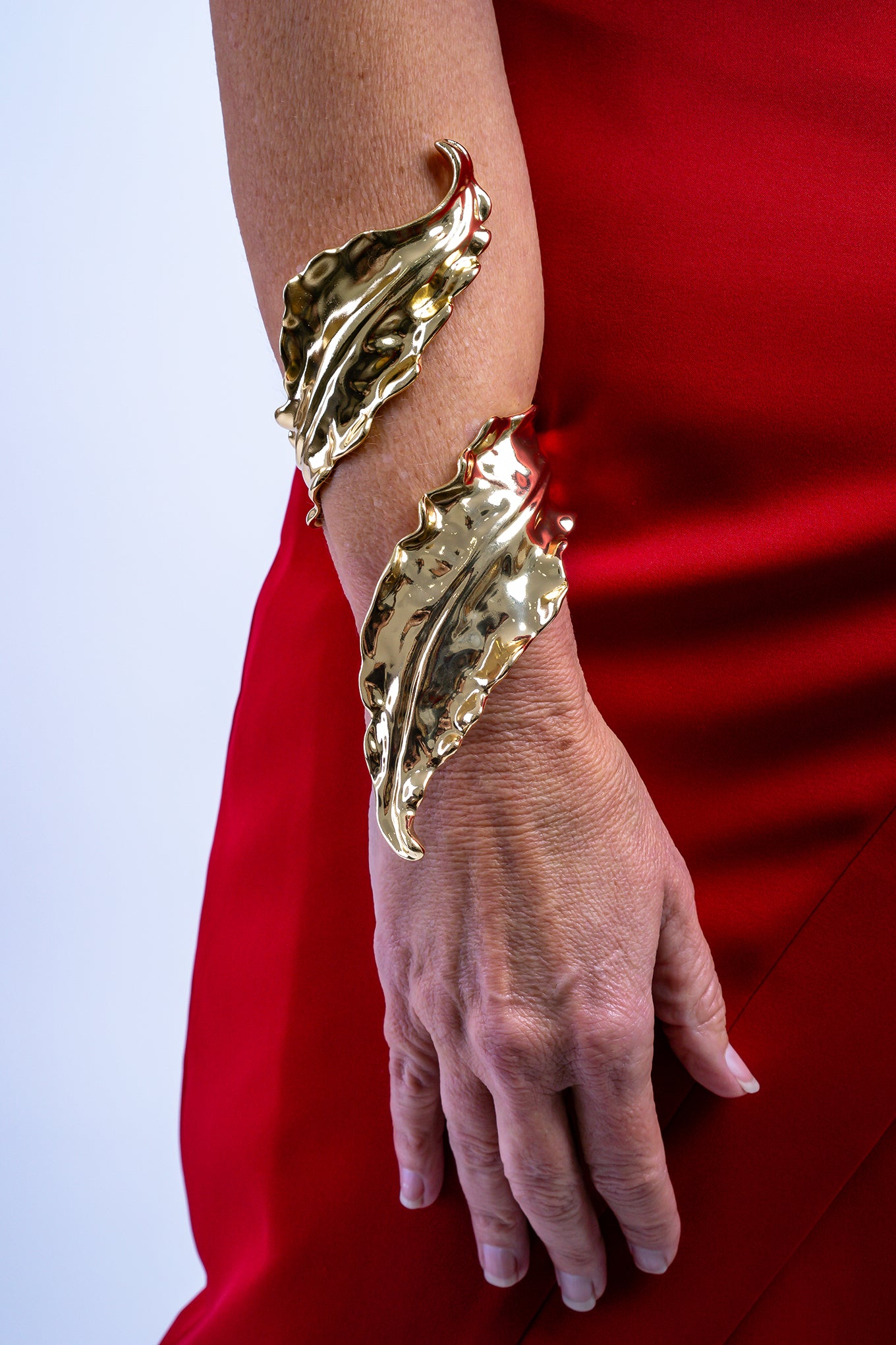 Gold Pleated Wrap Leaf Bracelet