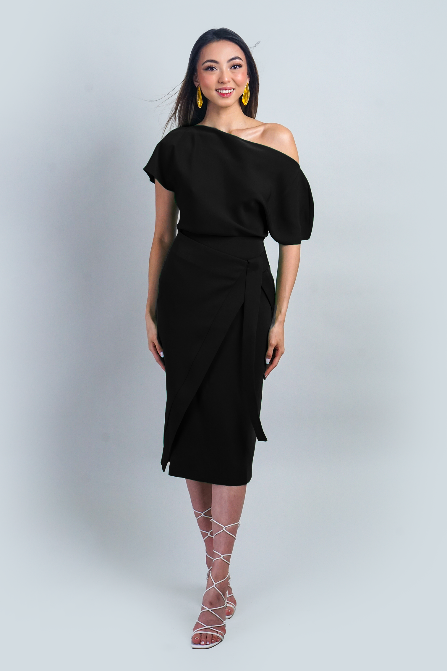 PREORDER Black Misha Wrapped Midi Skirt