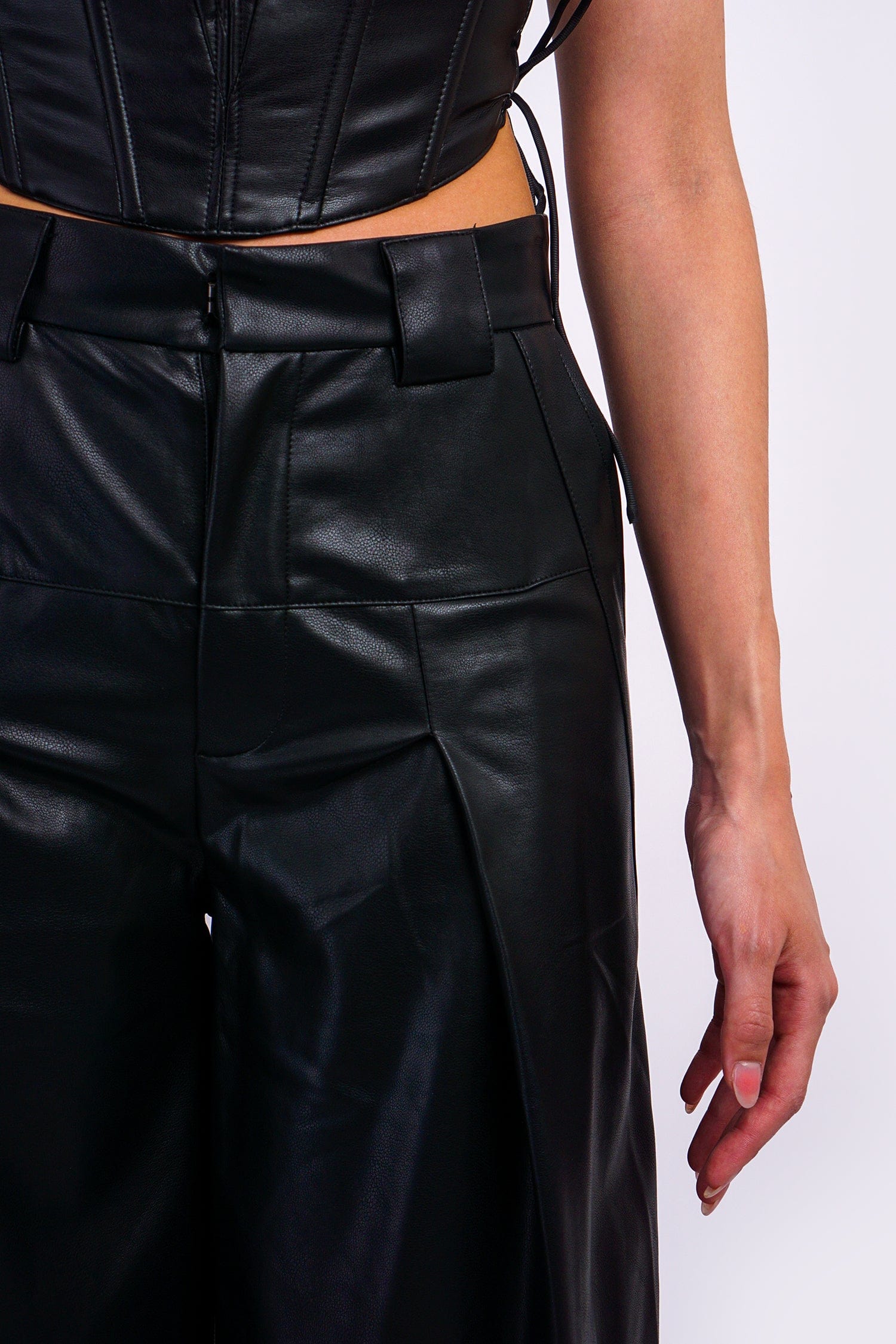 DCD BOTTOMS Black Wide Leg Soft Pleather Pant