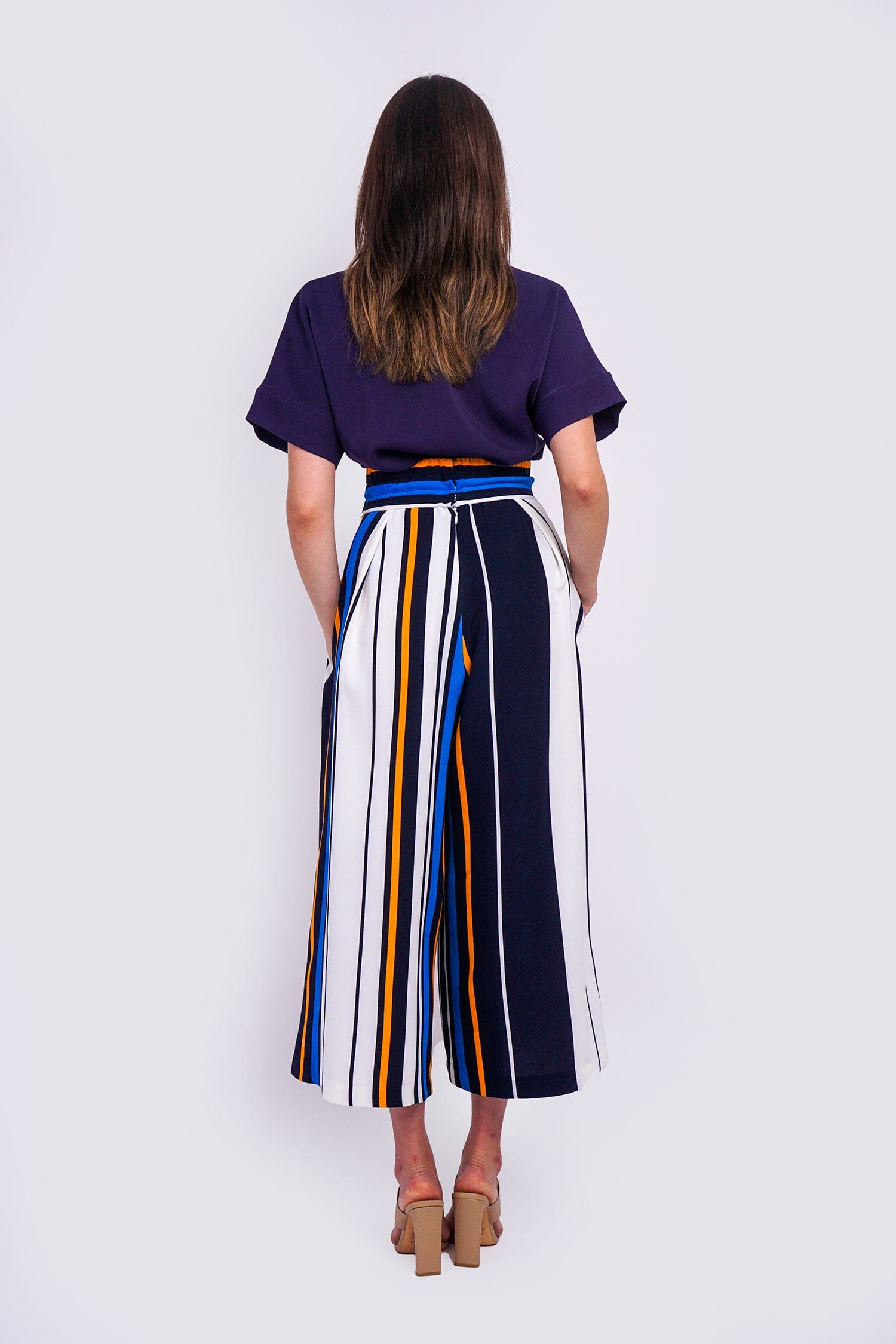 Chloe Dao BOTTOMS Blue Stripe Pleated Wide Leg Kira Pants