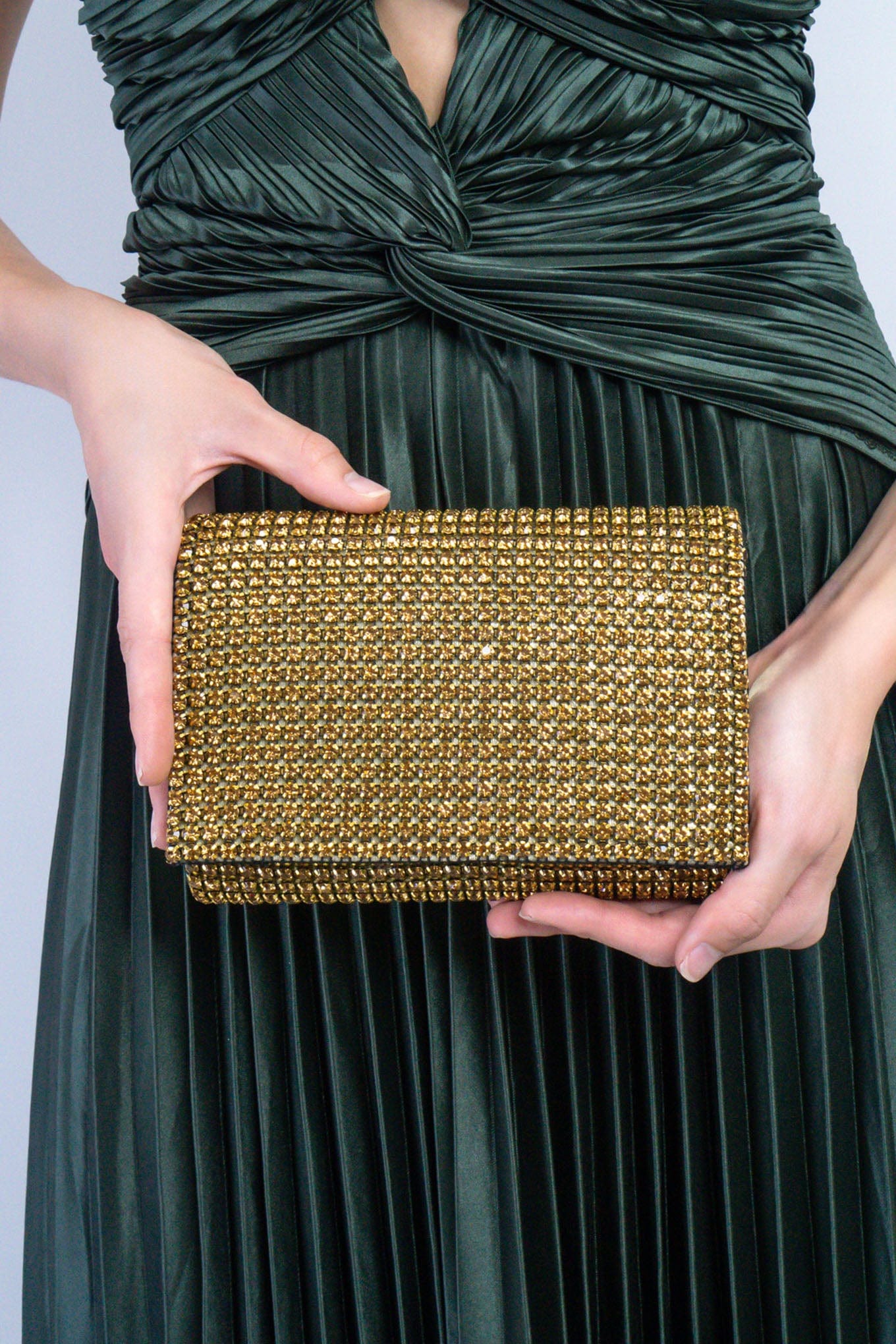 DCD CLUTCHES Gold Gold Rhinestones Envelope Clutch