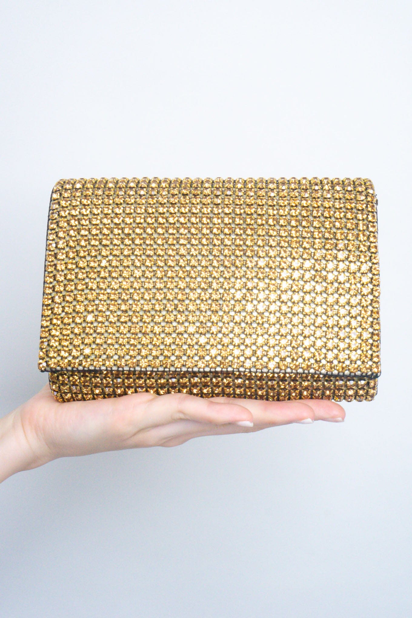 DCD CLUTCHES Gold Gold Rhinestones Envelope Clutch