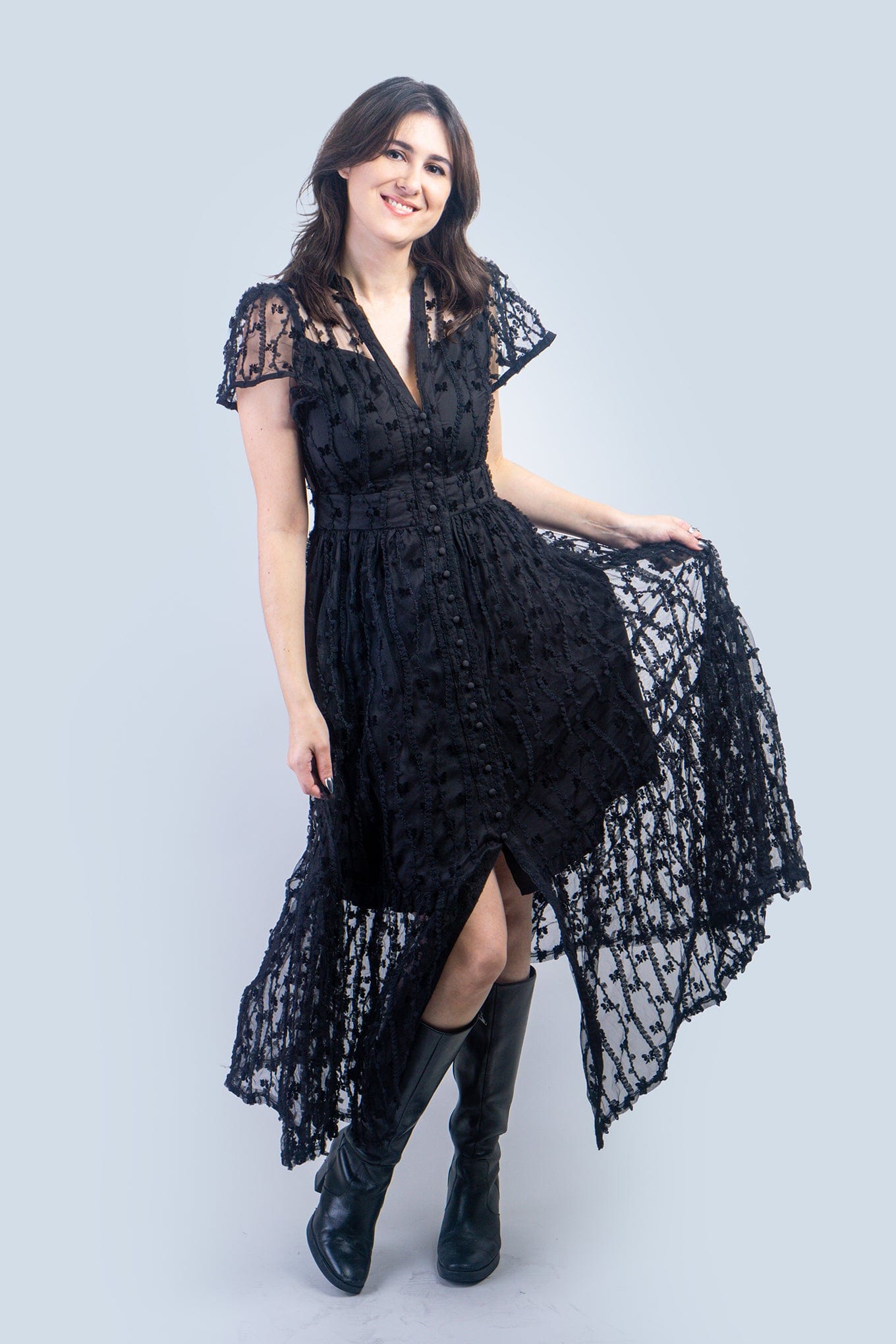 DCD DRESSES Black Bow Sheer Dress