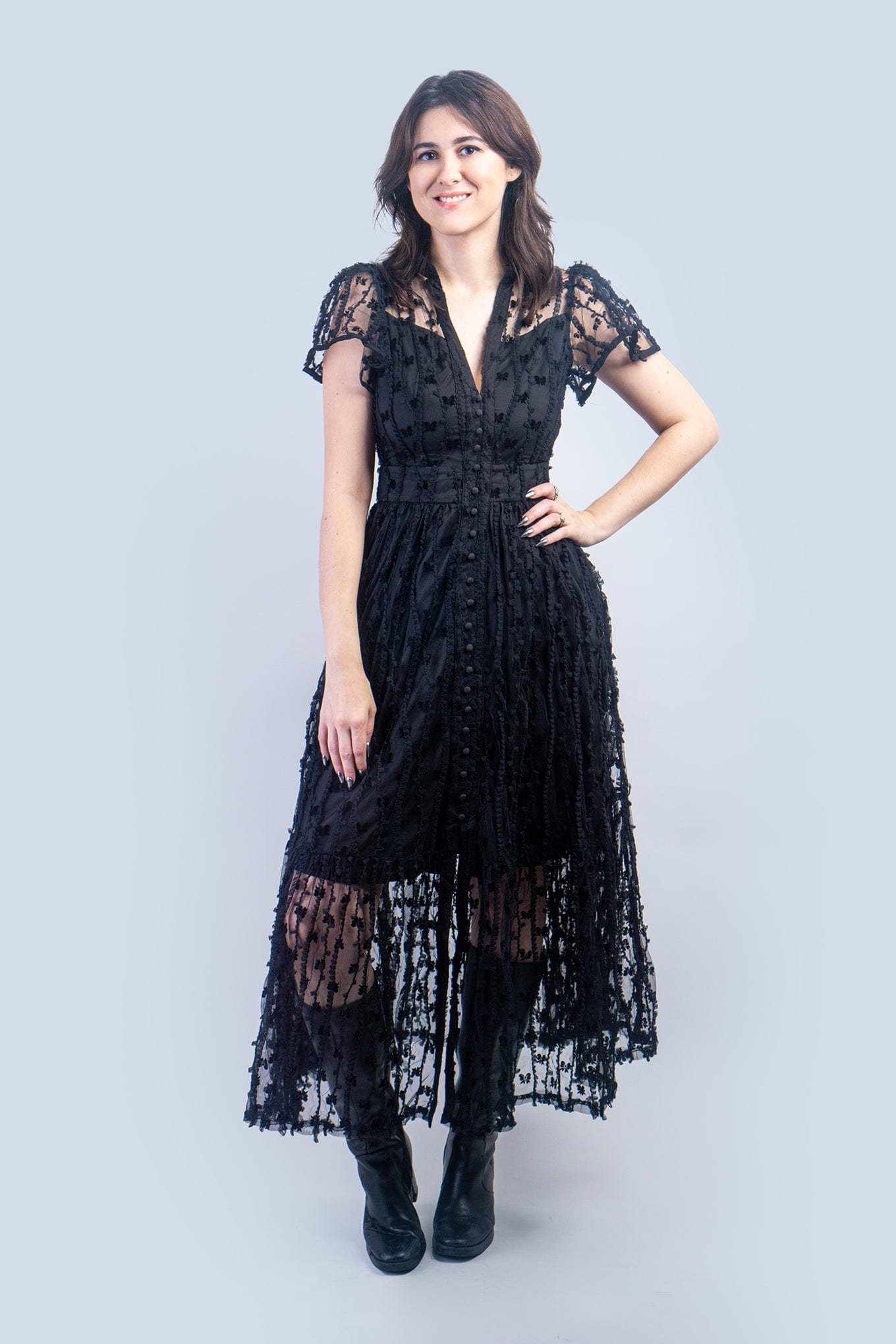 DCD DRESSES Black Bow Sheer Dress