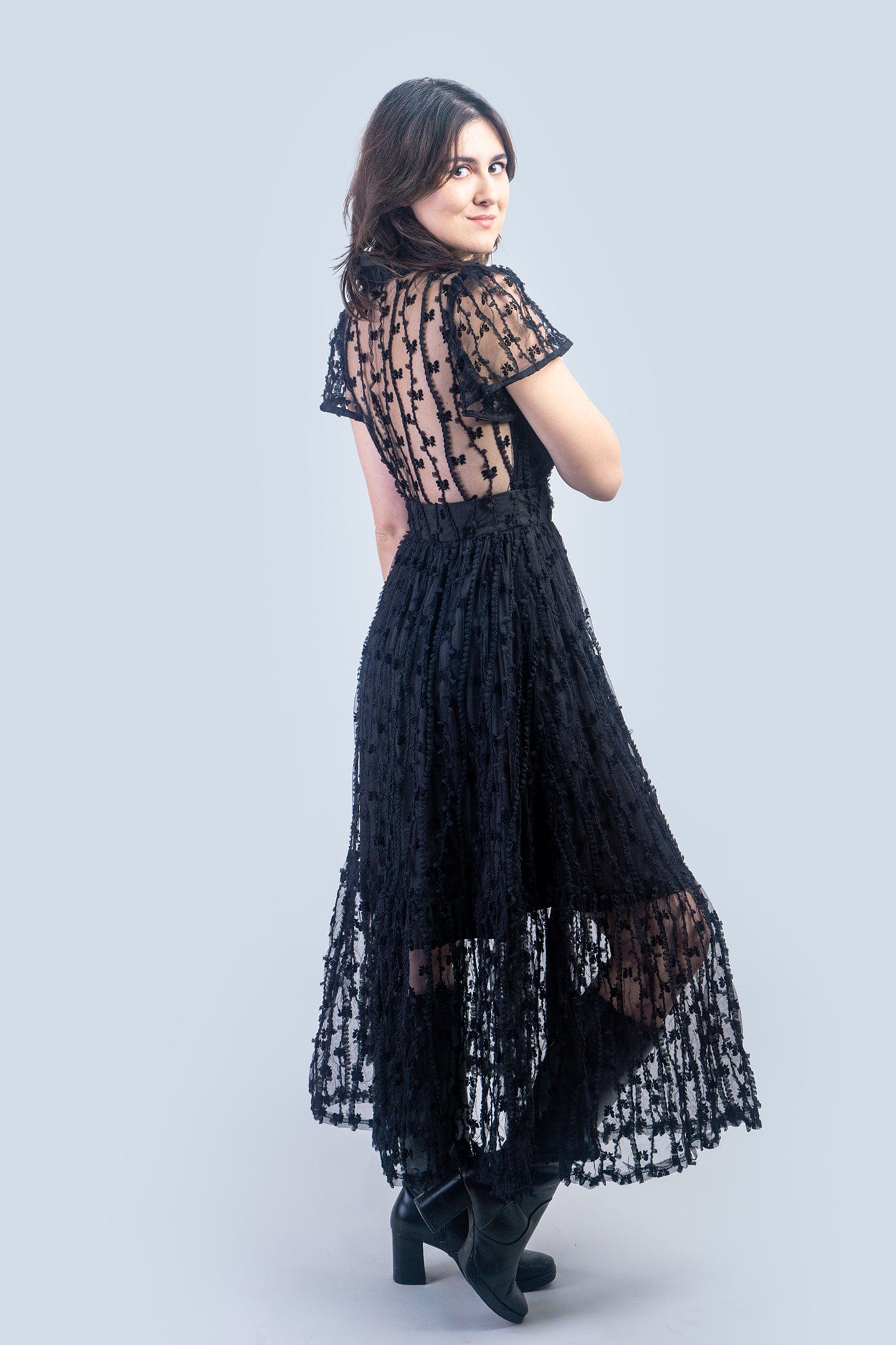 DCD DRESSES Black Bow Sheer Dress