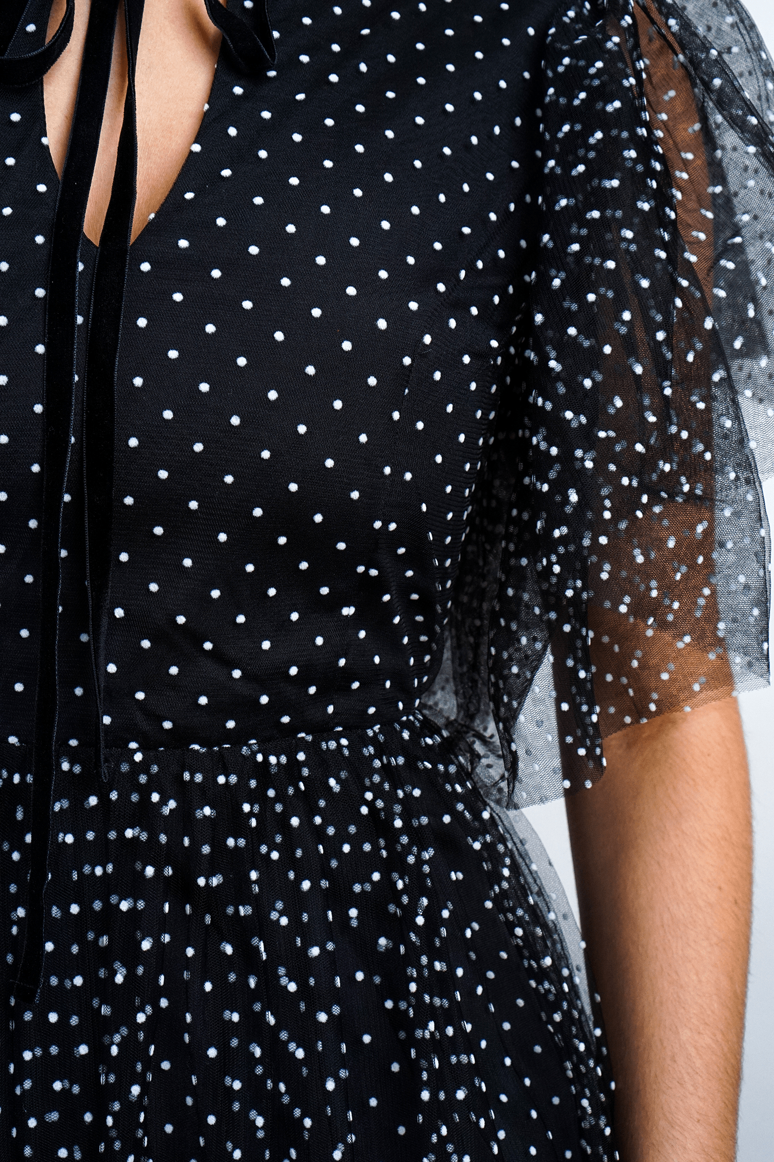 DCD Dresses Black White Polka Dot Tulle Maxi Dress