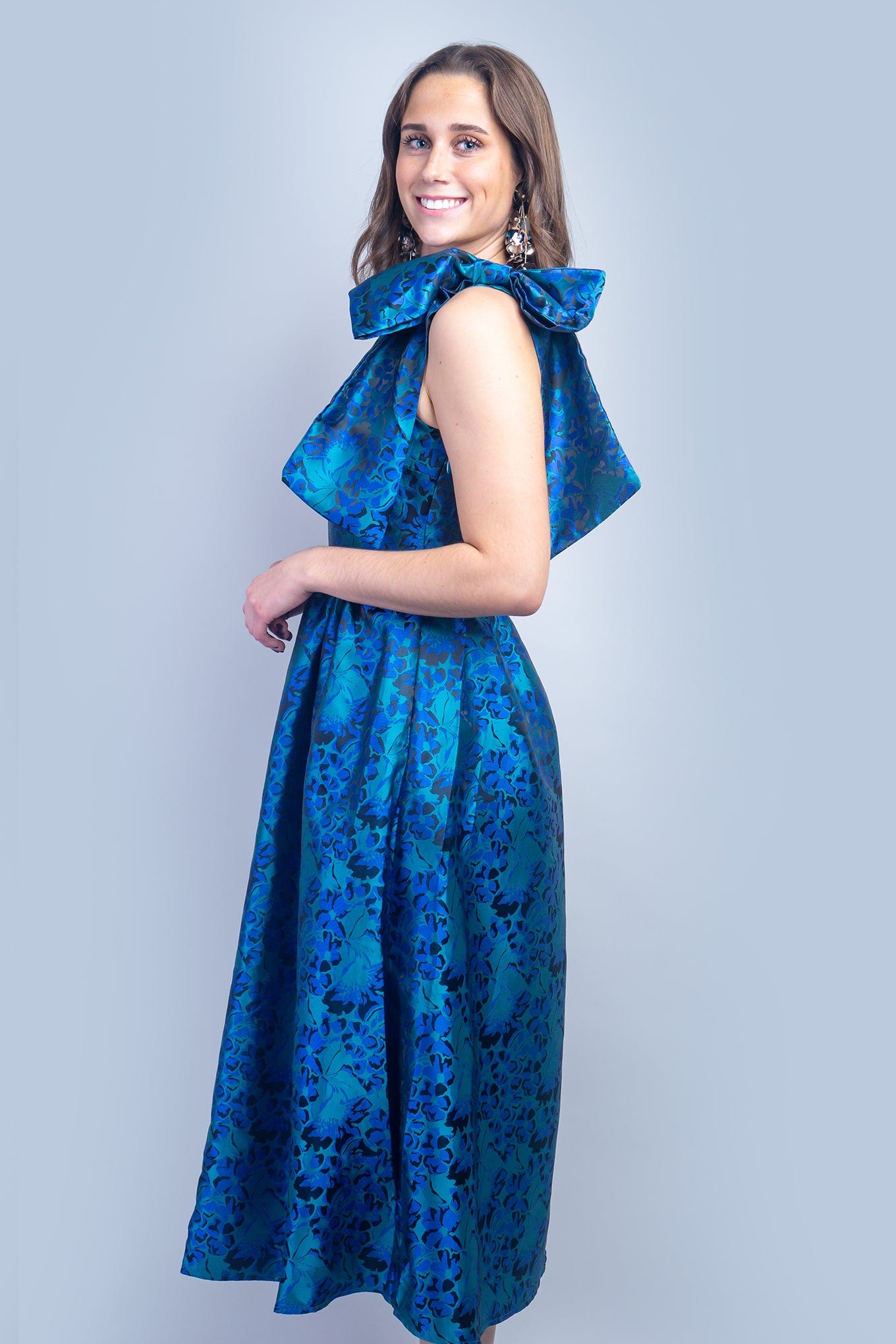 DCD Dresses Blue Floral One Shoulder Dress