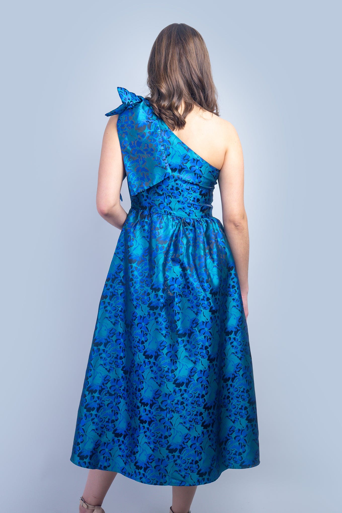 DCD Dresses Blue Floral One Shoulder Dress