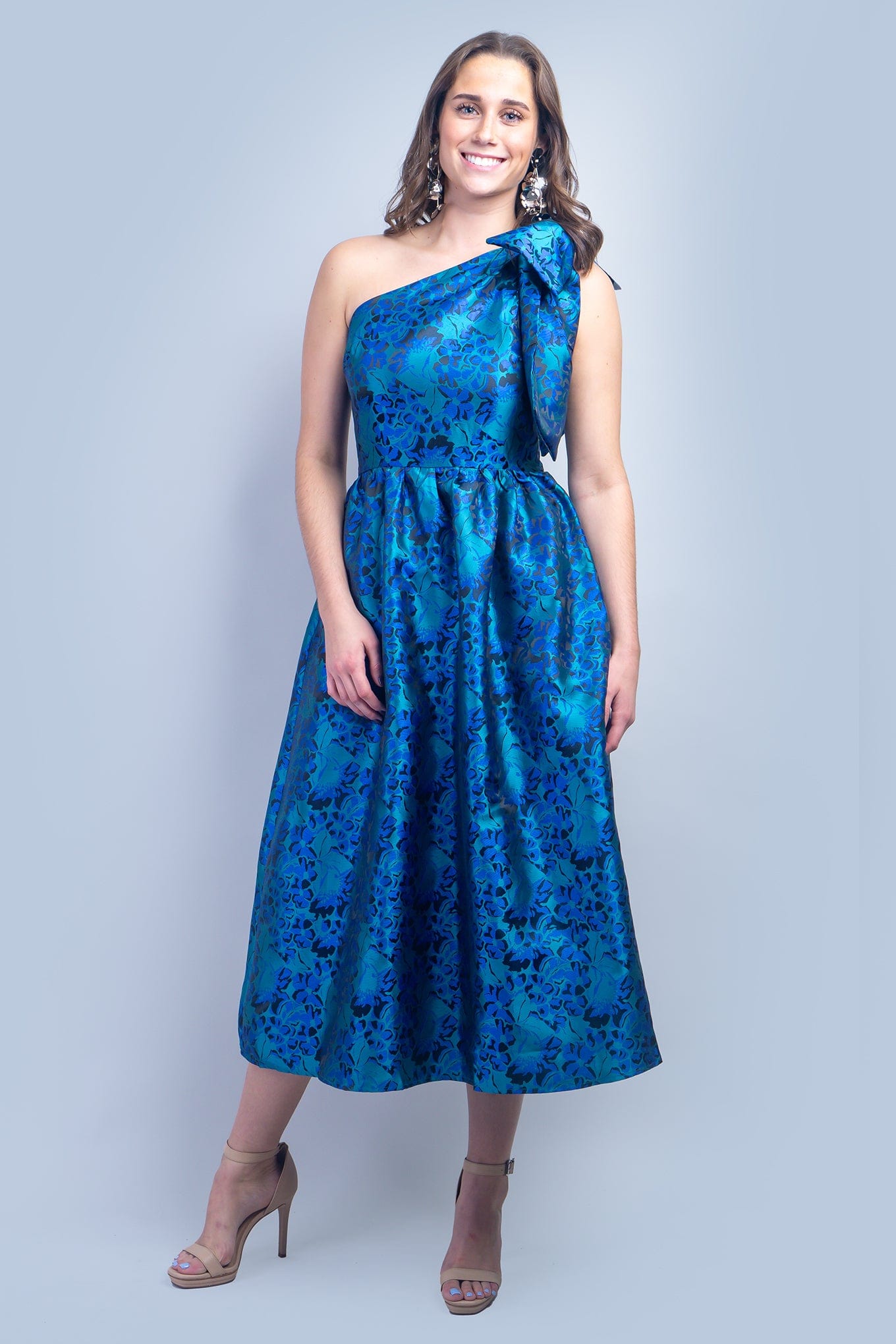 DCD Dresses Blue Floral One Shoulder Dress