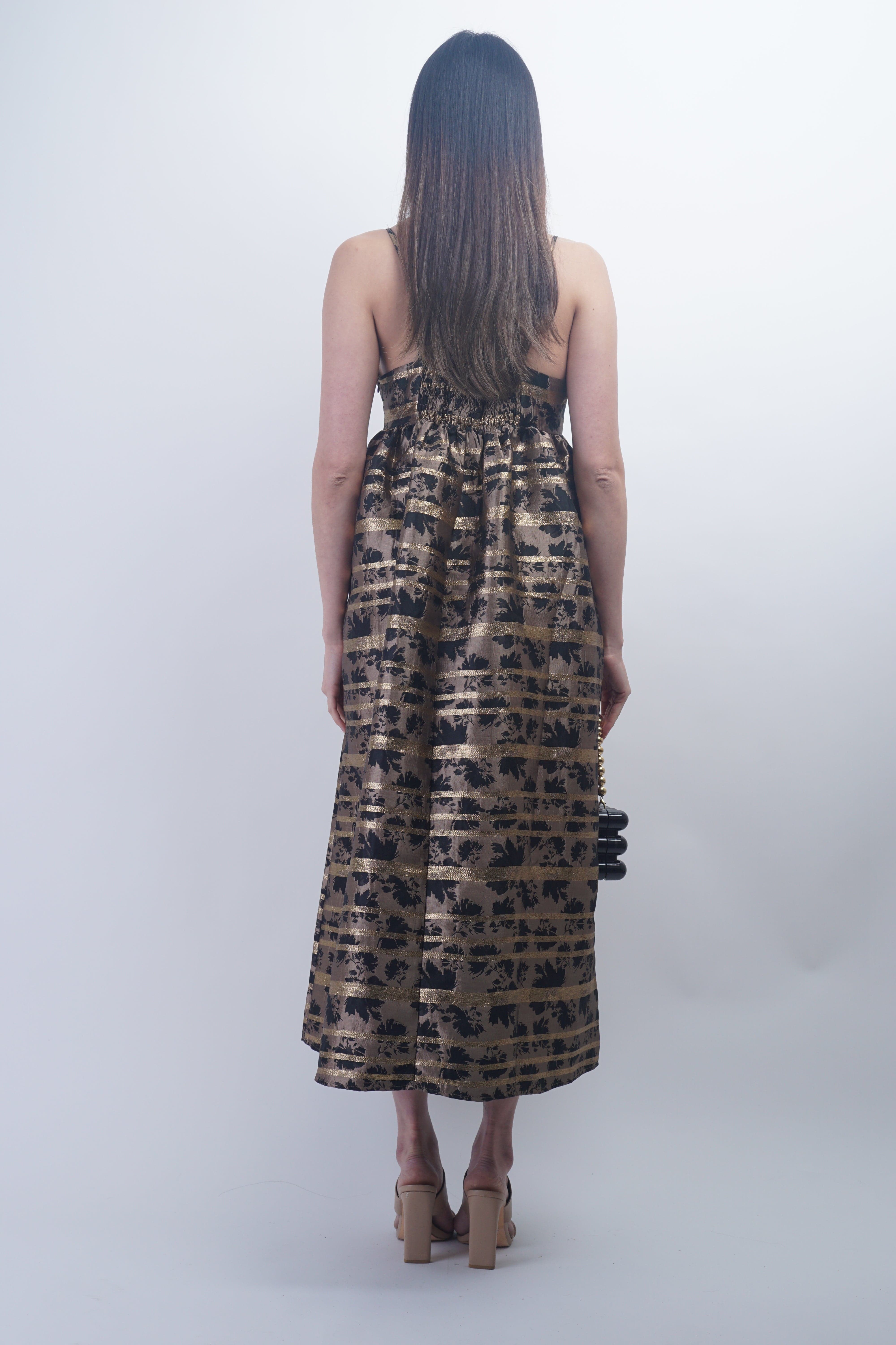 DCD DRESSES Bronze Stripe Jacquard Empire Dress