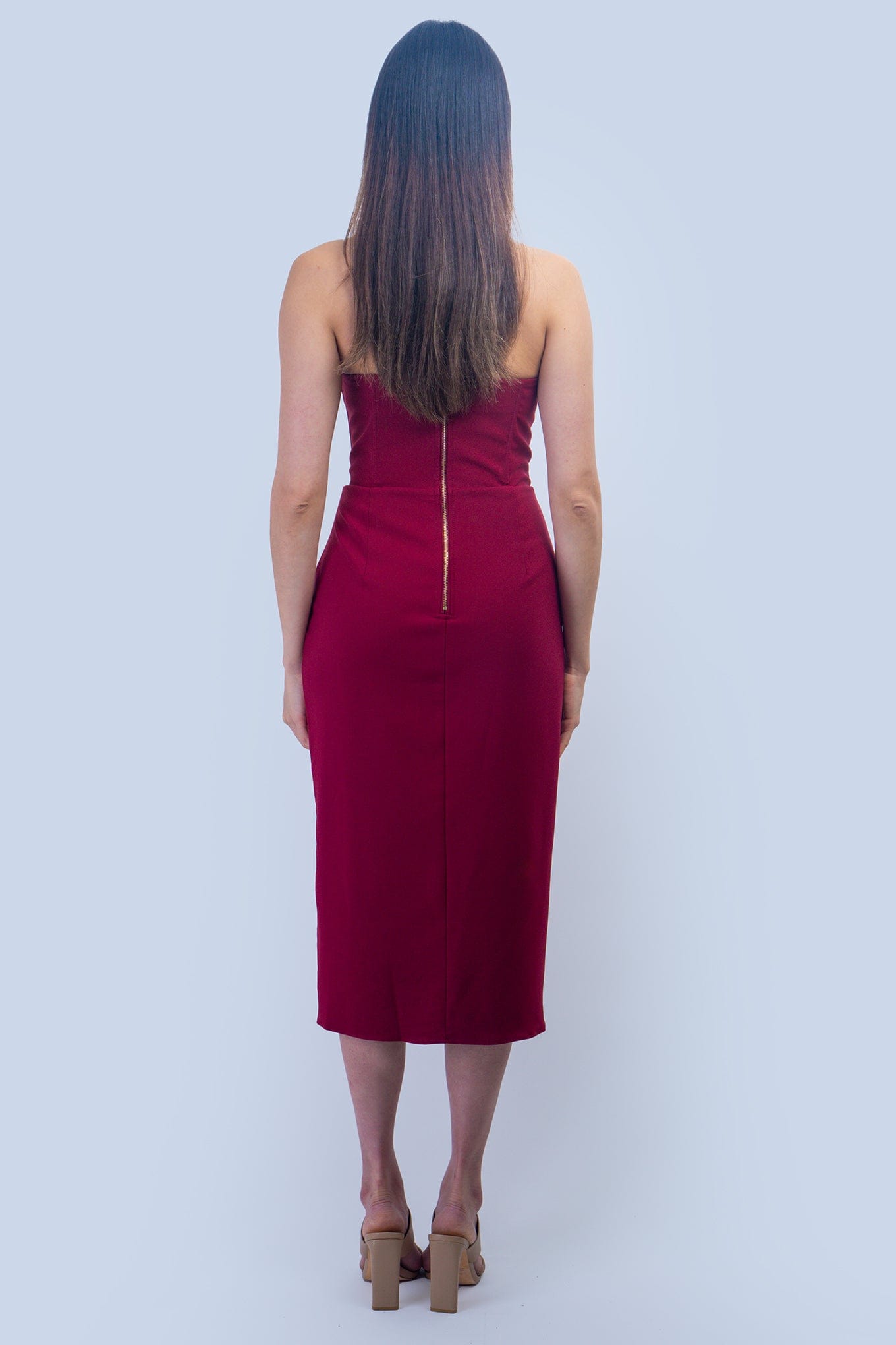 DCD DRESSES Burgundy Pointed Corset Slim Dress