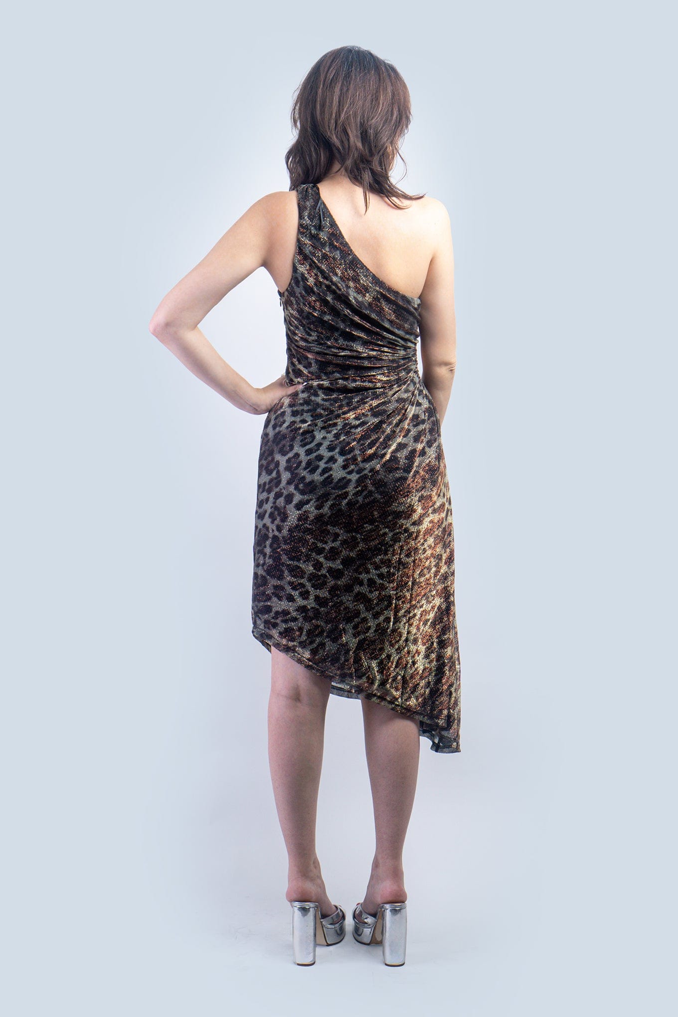 DCD DRESSES Cheetah Lurex 1 Shld Shirred Dress