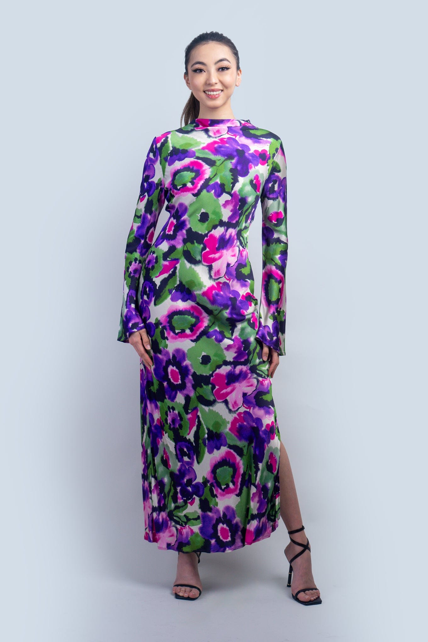 DCD DRESSES Floral Bias Mock Nk Dress