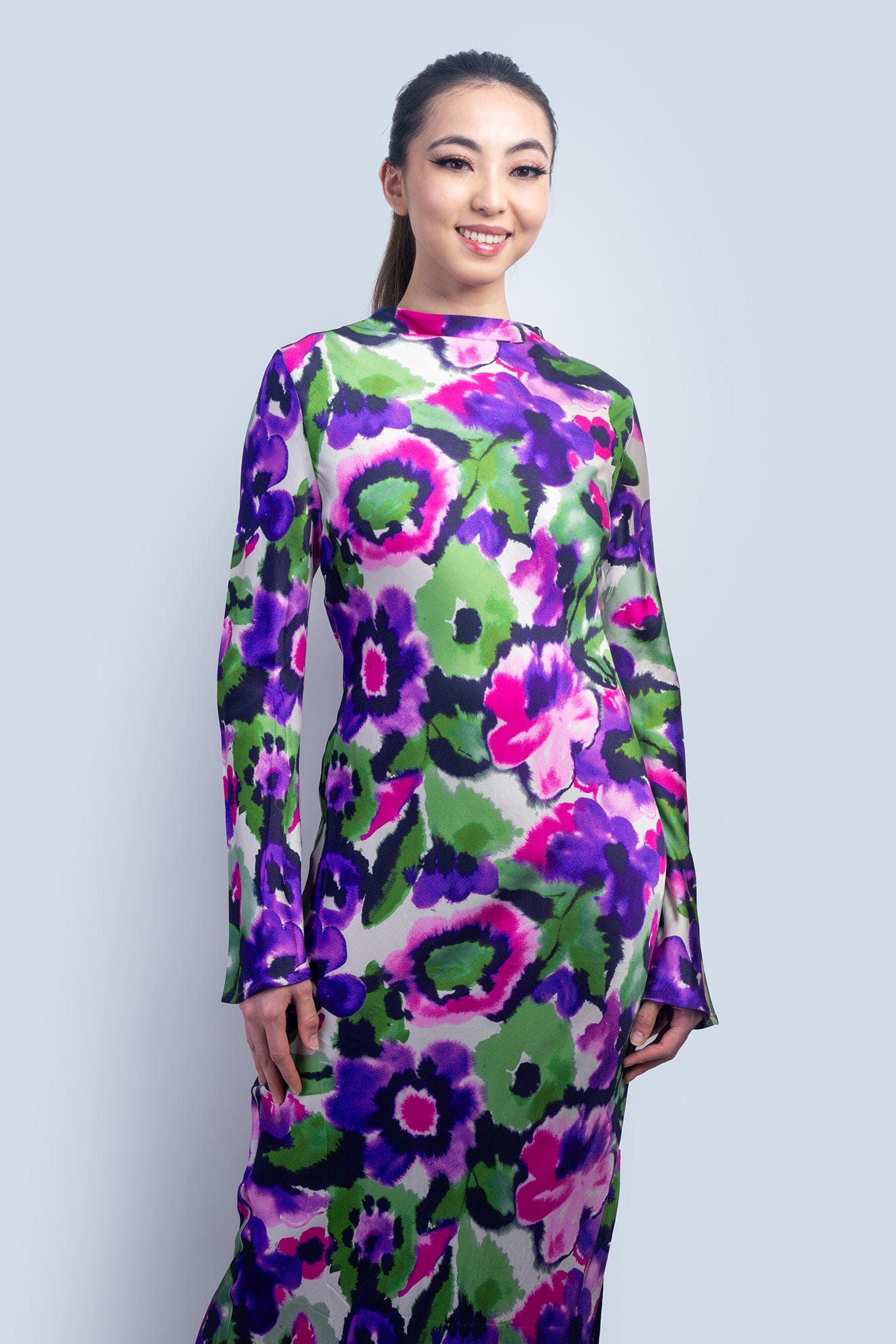 DCD DRESSES Floral Bias Mock Nk Dress