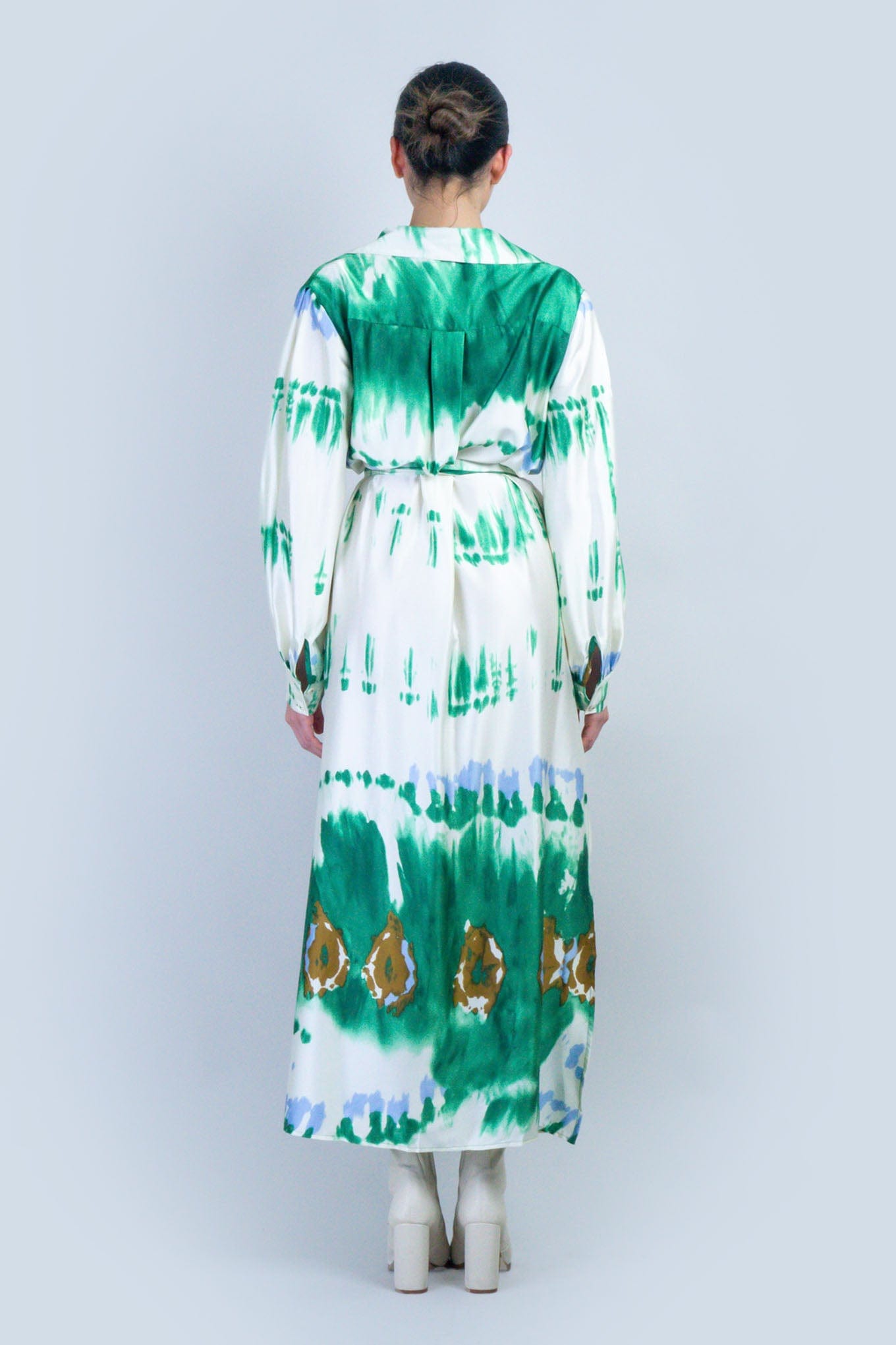 DCD DRESSES Green Watercolor Maxi Shirt Dress