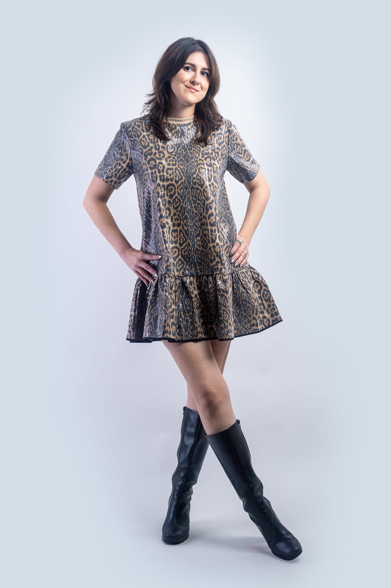 DCD DRESSES Leopard Sequin Shift Dress