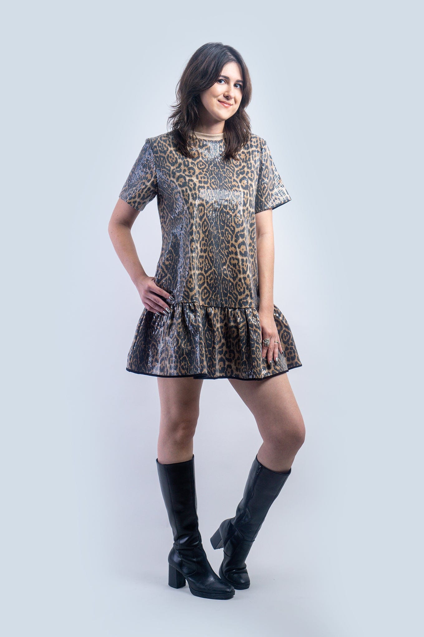 DCD DRESSES Leopard Sequin Shift Dress