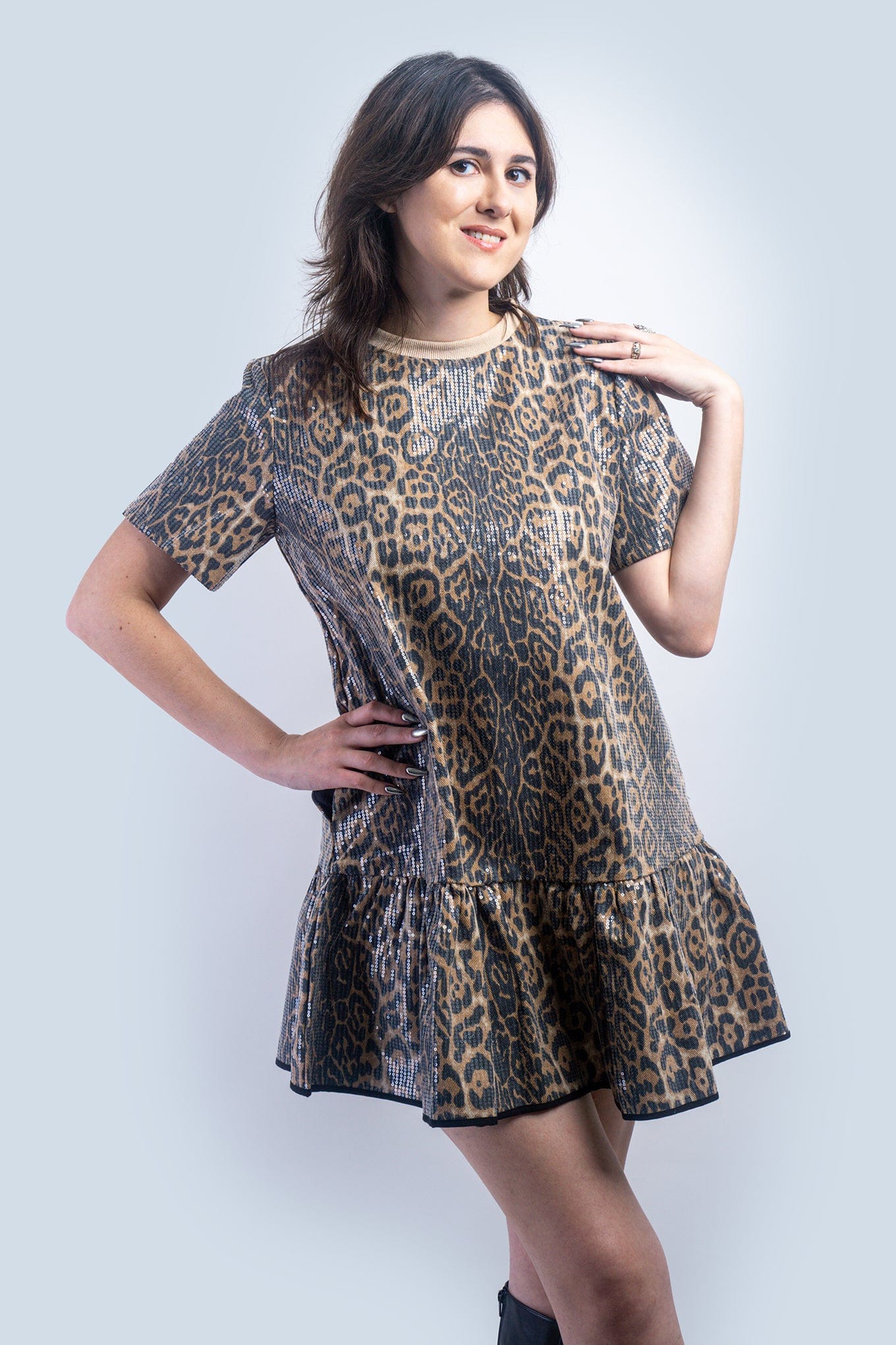 DCD DRESSES Leopard Sequin Shift Dress