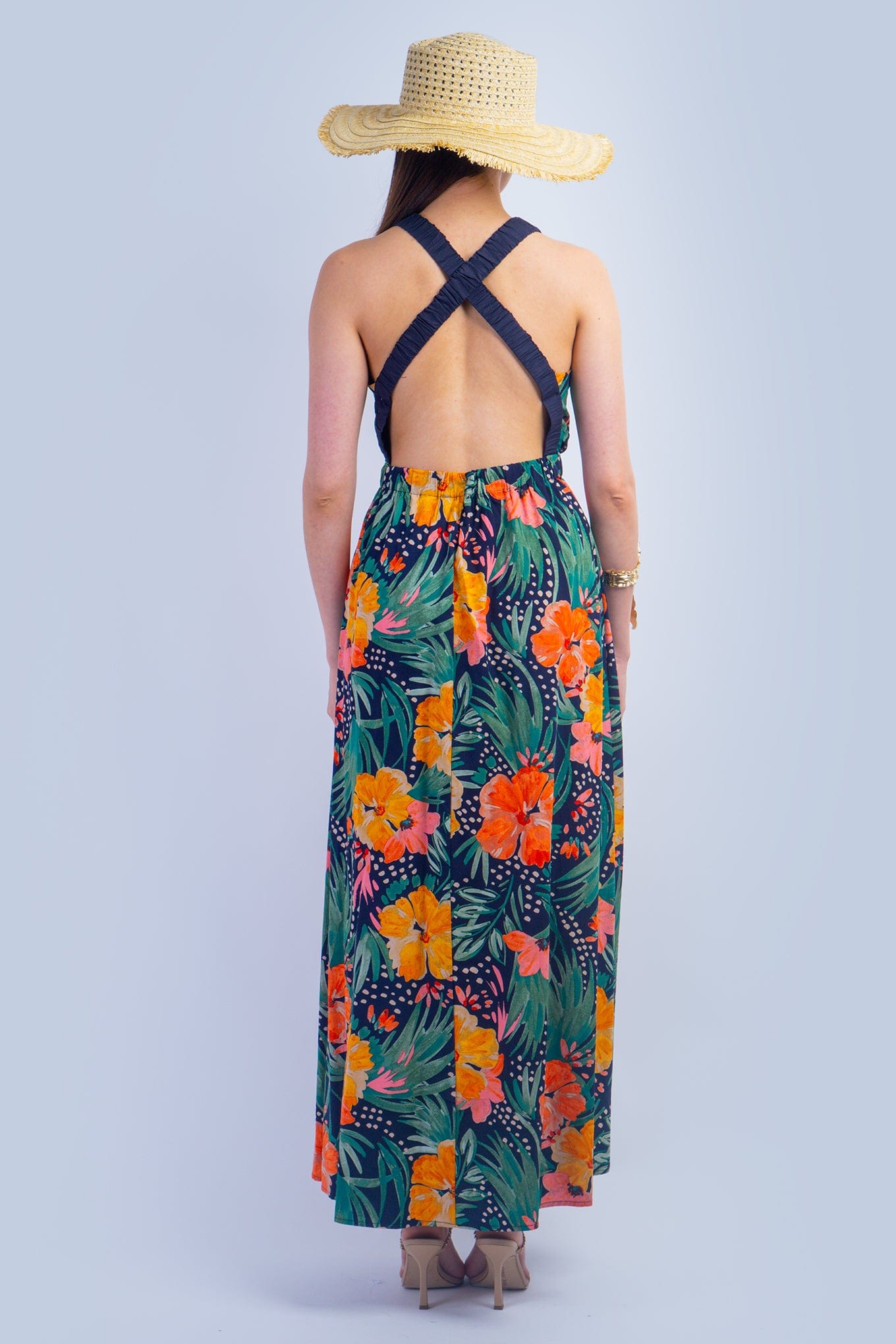 DCD DRESSES Orange Green Tropical Maxi Dress