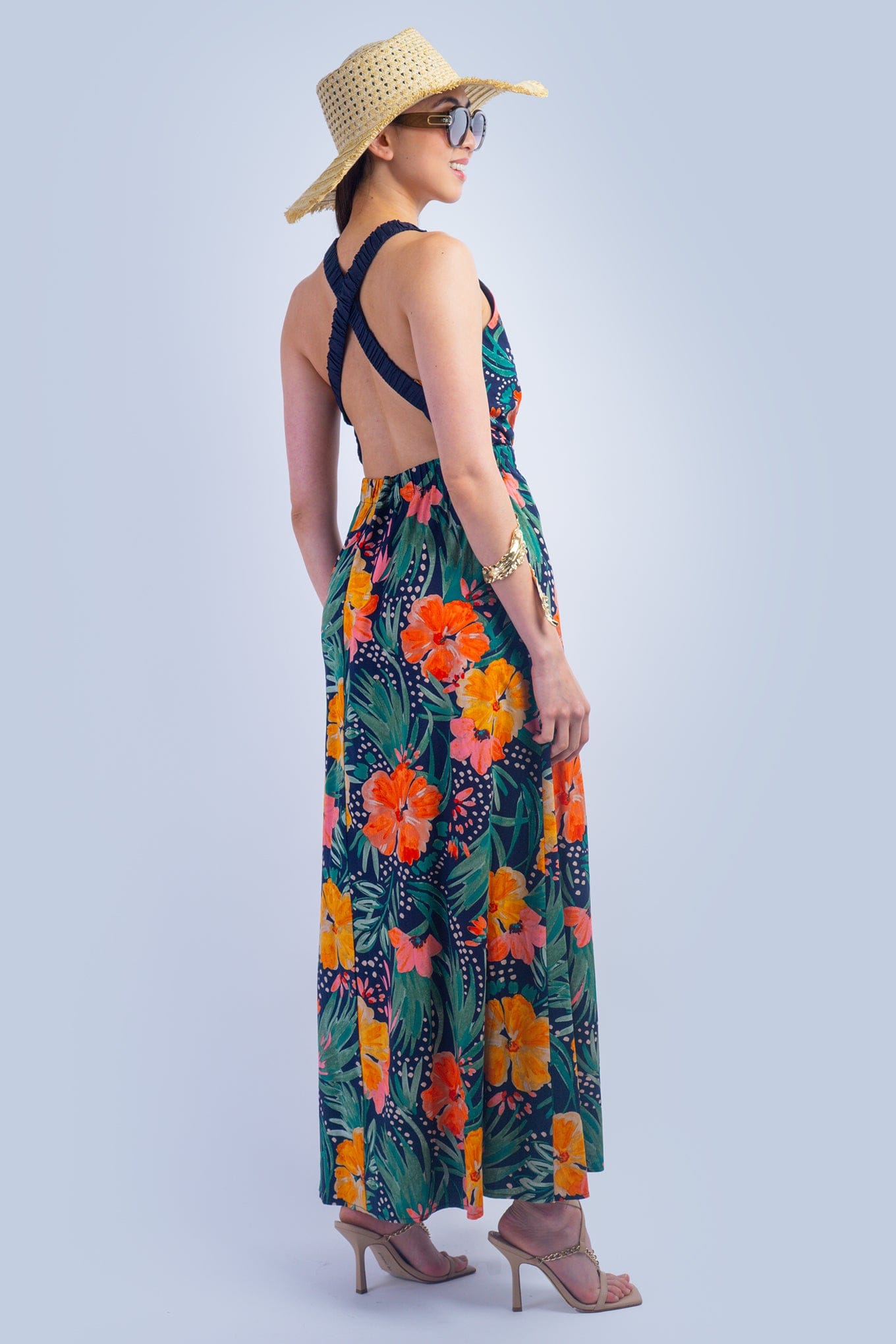 DCD DRESSES Orange Green Tropical Maxi Dress