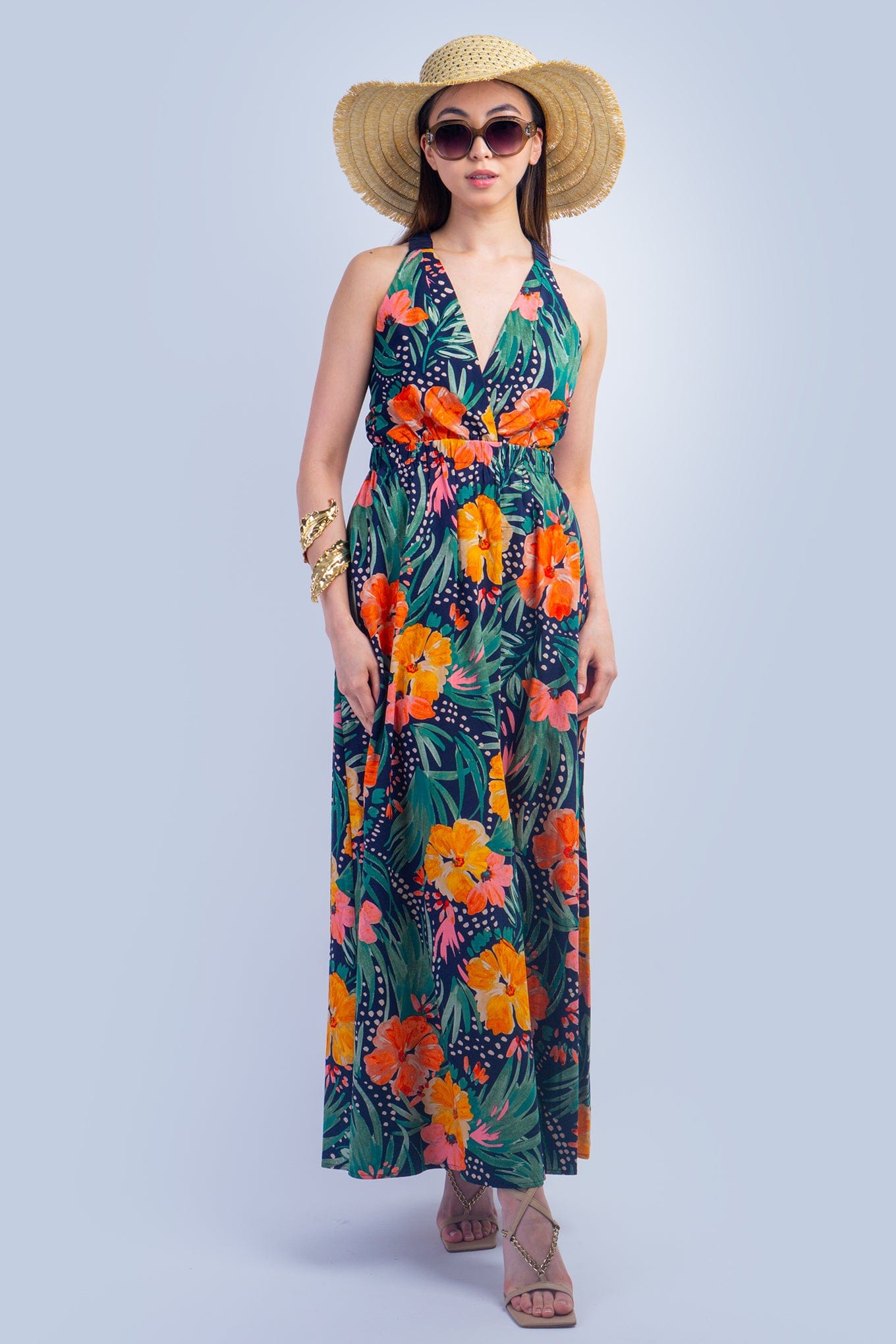 DCD DRESSES Orange Green Tropical Maxi Dress