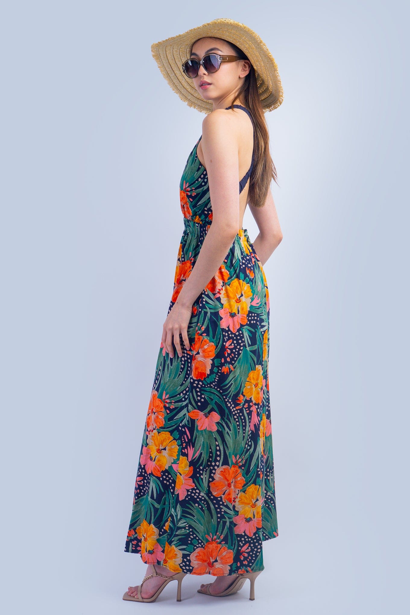 DCD DRESSES Orange Green Tropical Maxi Dress