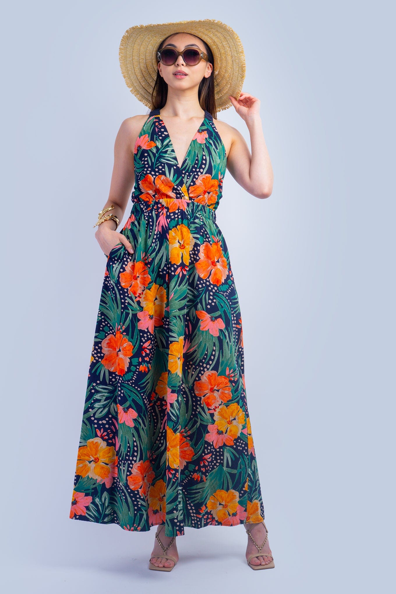 DCD DRESSES Orange Green Tropical Maxi Dress