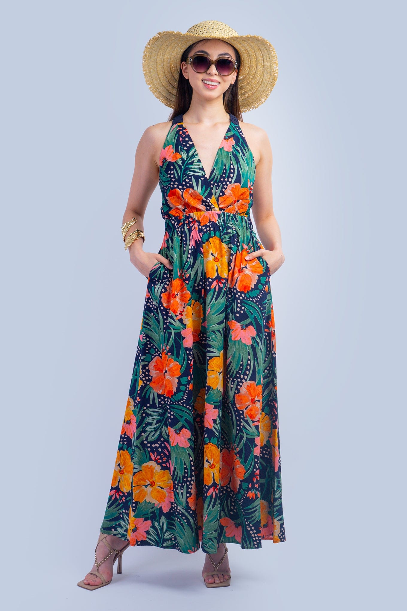 DCD DRESSES Orange Green Tropical Maxi Dress