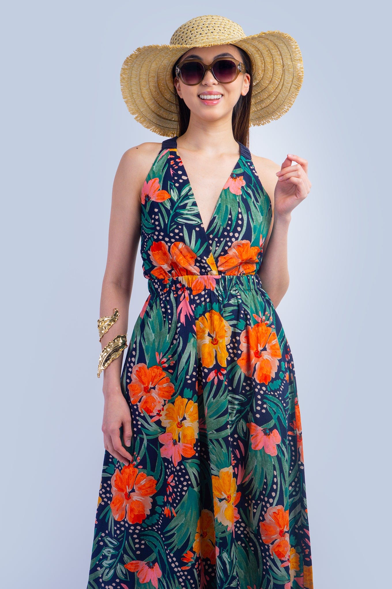 DCD DRESSES Orange Green Tropical Maxi Dress