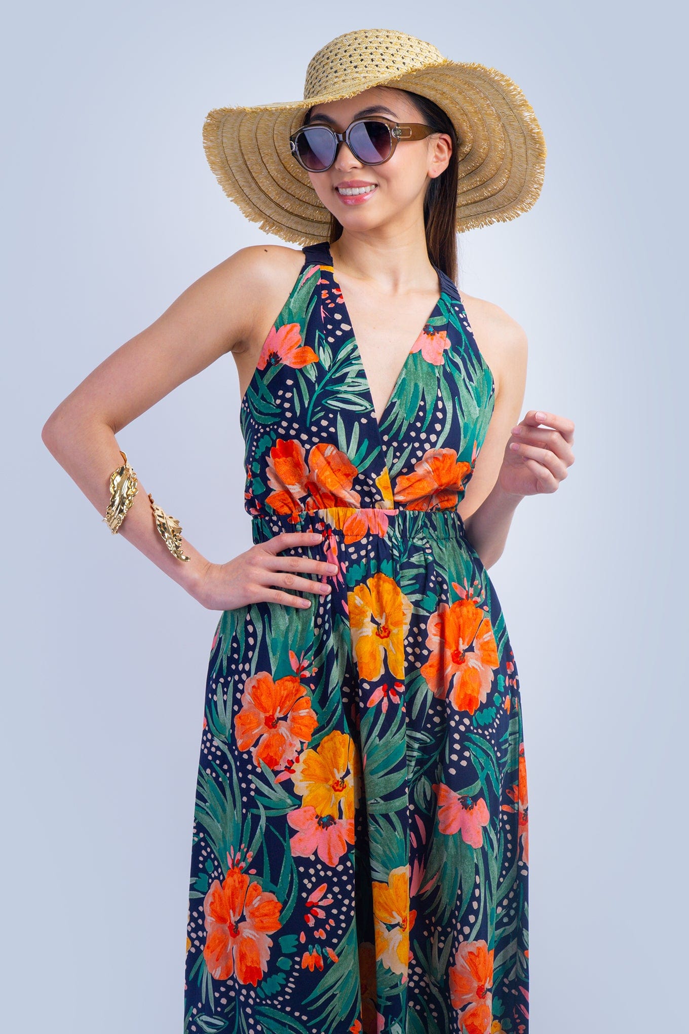 DCD DRESSES Orange Green Tropical Maxi Dress