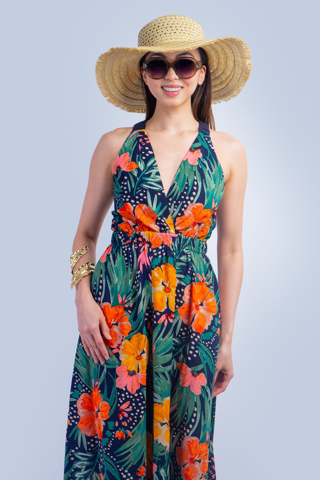 DCD DRESSES Orange Green Tropical Maxi Dress