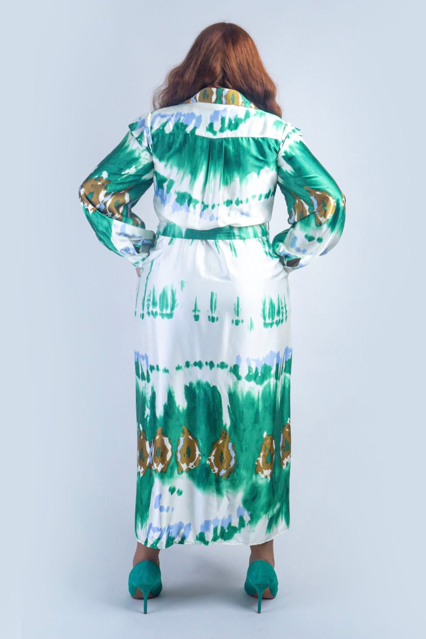 DCD DRESSES Plus Green Watercolor Maxi Shirt Dress