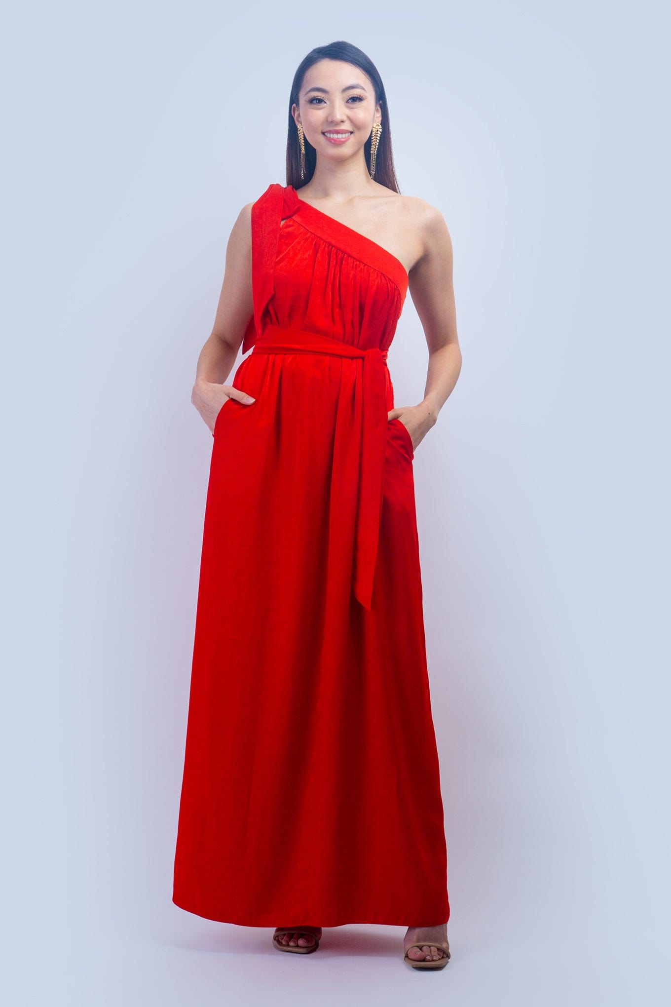 Chloe Dao DRESSES Red One Shoulder Relax Maxi Dress