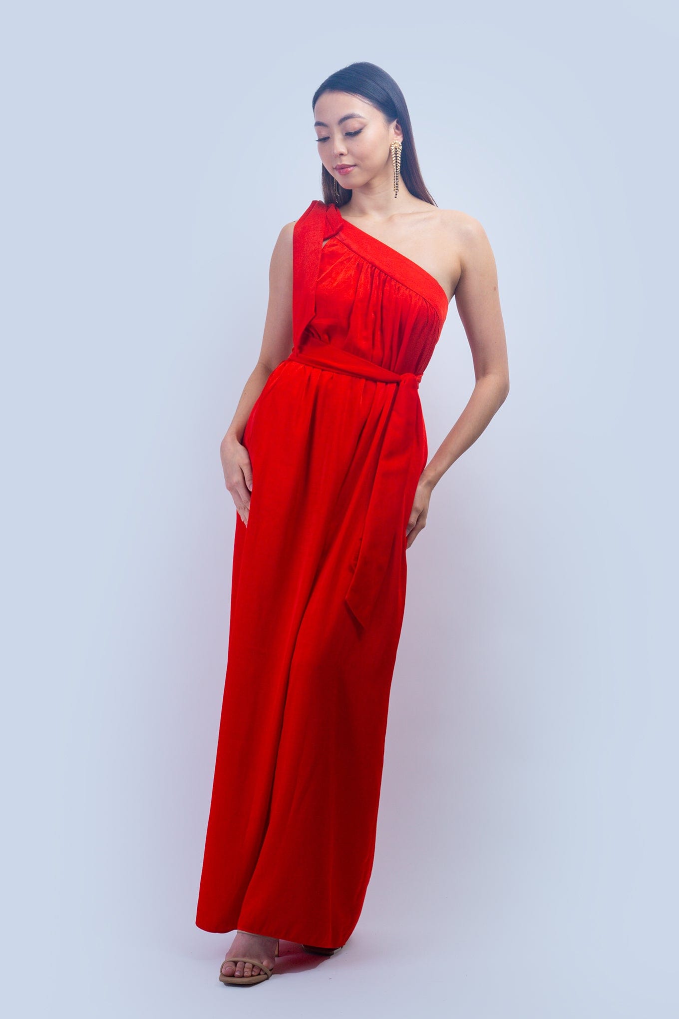 Chloe Dao DRESSES Red One Shoulder Relax Maxi Dress